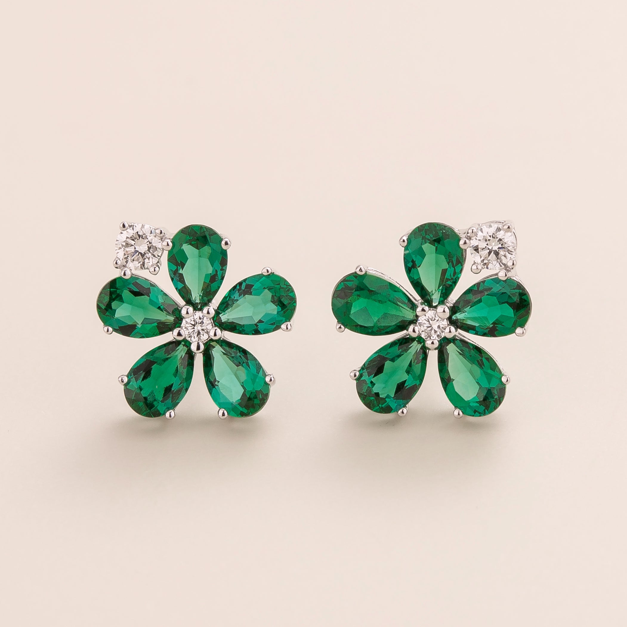 Florea White Gold Earrings Emerald and DiamondBest London Jewellery Store UK
