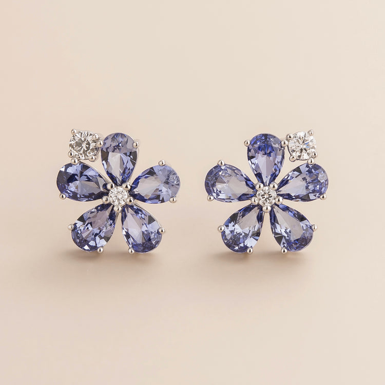 Florea White Gold Earrings Pastel Blue Sapphire and DiamondBest London Jewellery Store UK