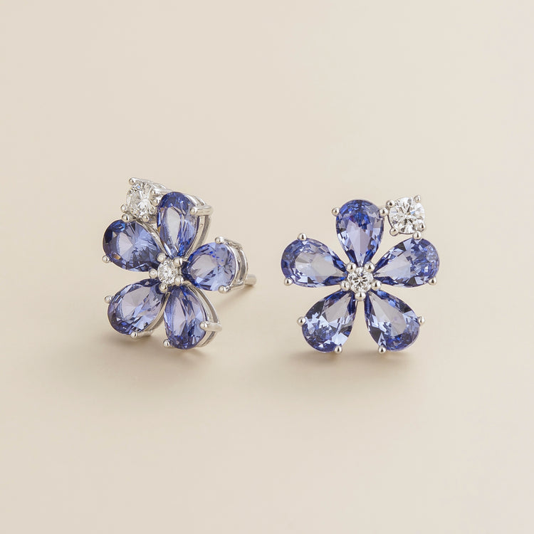 Florea White Gold Earrings Pastel Blue Sapphire and DiamondBest London Jewellery Store