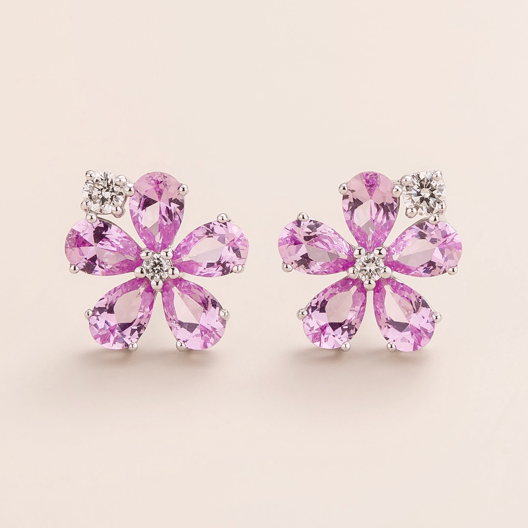Florea White Gold Earrings Pink Sapphire and Diamond Best London Jewellery Store UK