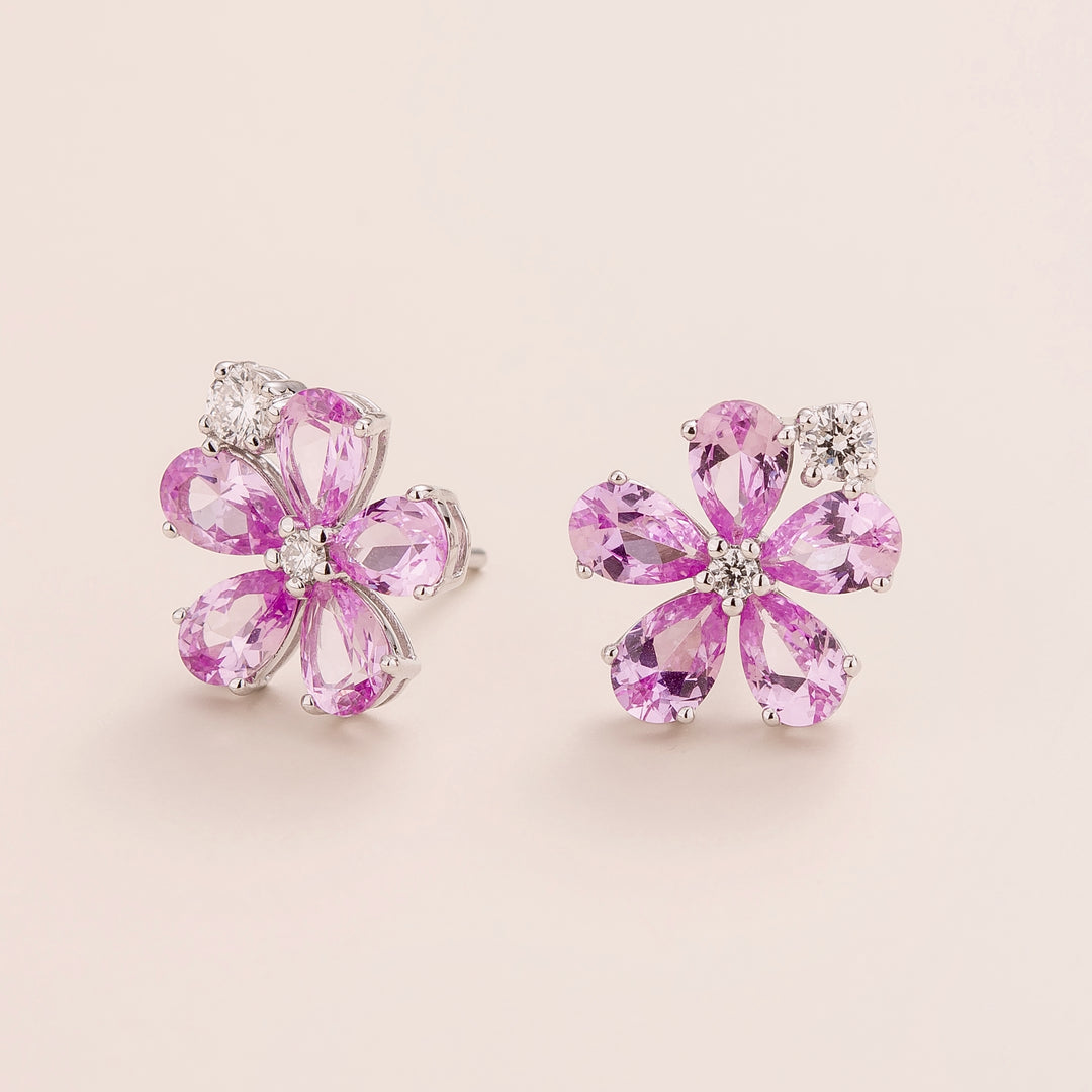 Florea White Gold Earrings Pink Sapphire and Diamond Best London Jewellery Store