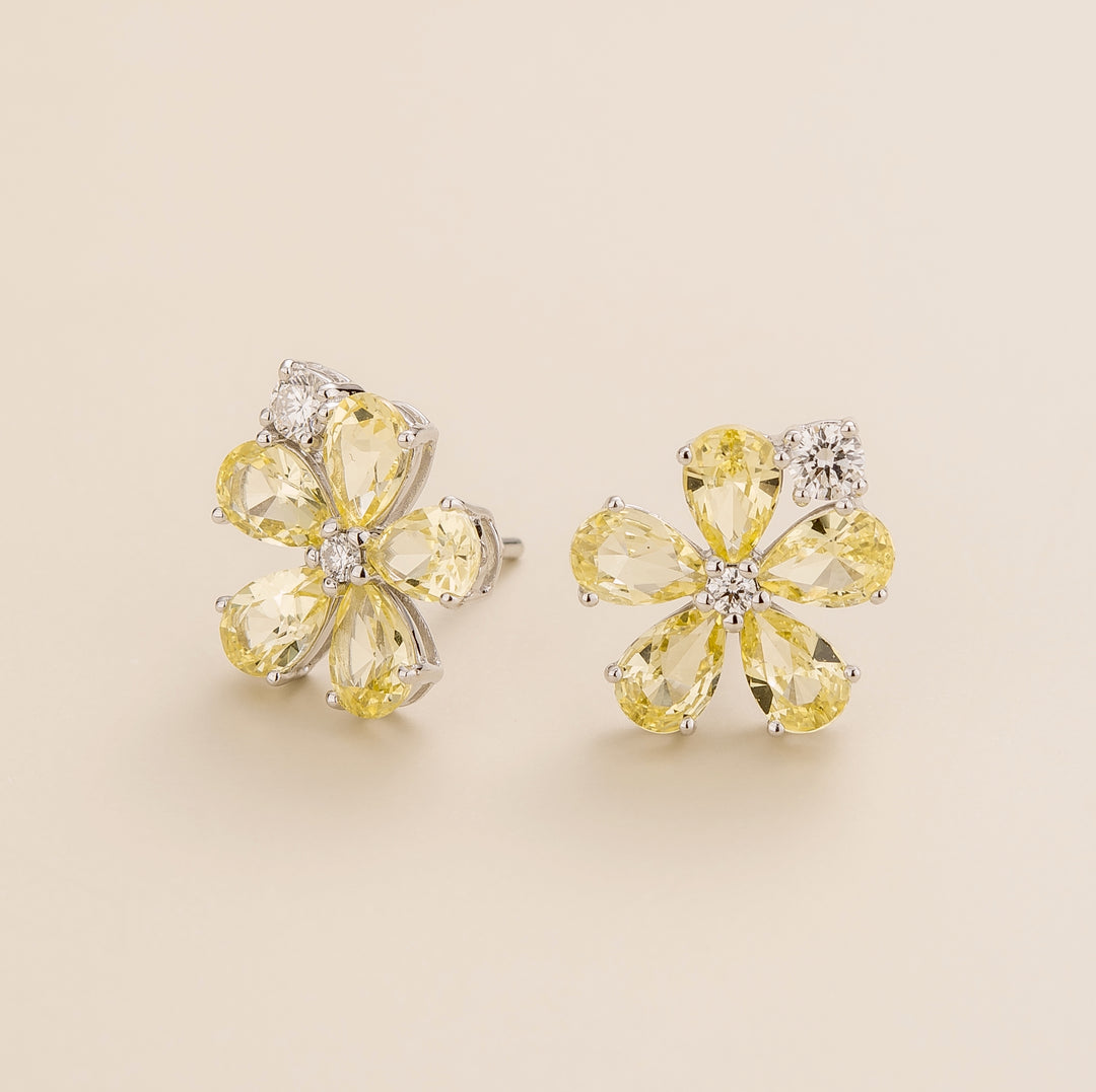 Florea White Gold Earrings Yellow Sapphire and Diamond Best London Jewellery Store