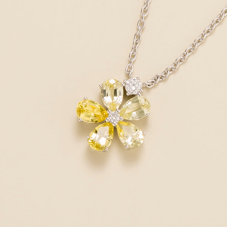 Florea White Gold Necklace Yellow Sapphire and Diamond Best London Jewellery Store