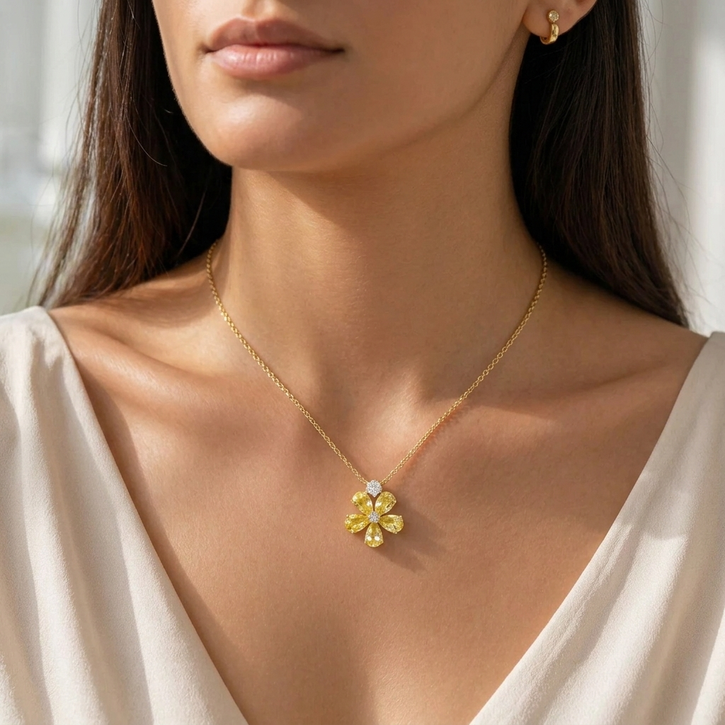 Florea Yellow Sapphire & Diamond Flower Pendant Necklace in Gold