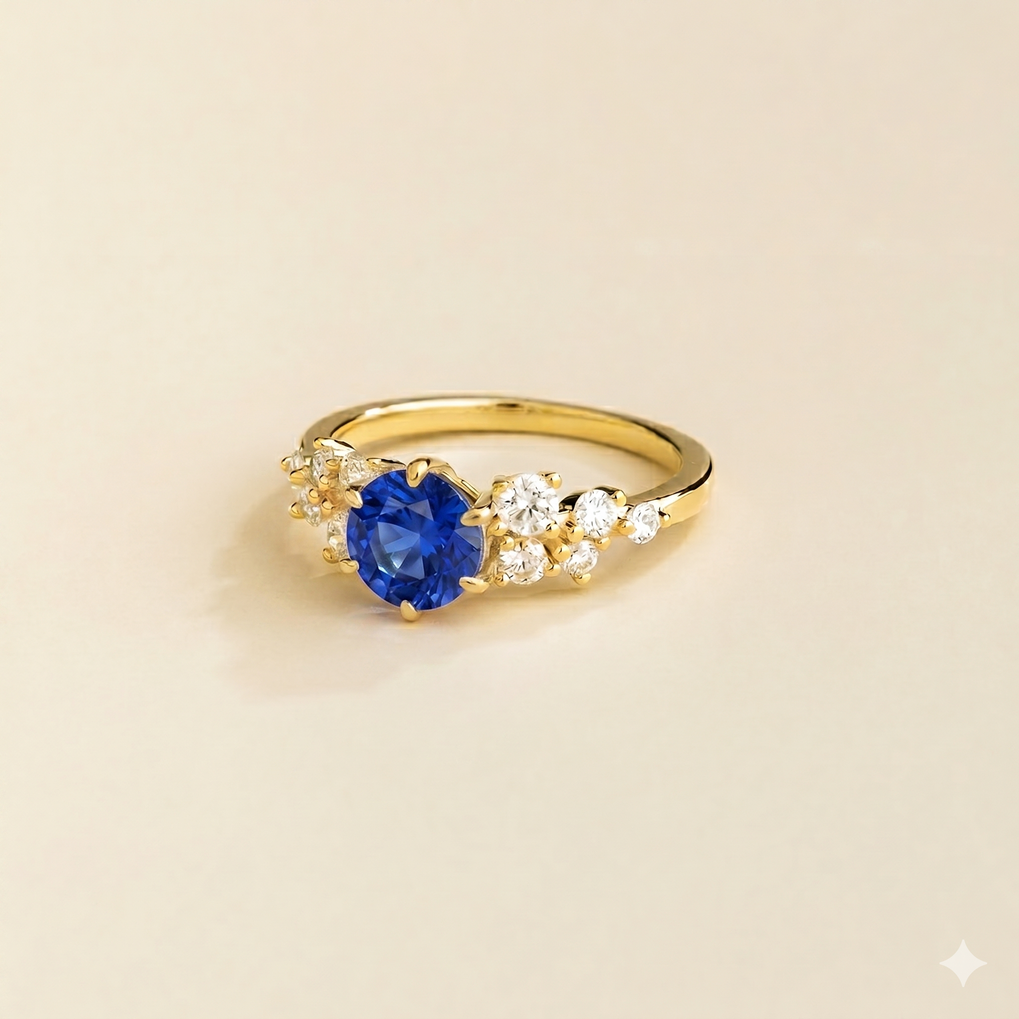 Floret Blue Sapphire Round & Diamond Cluster Ring in Gold