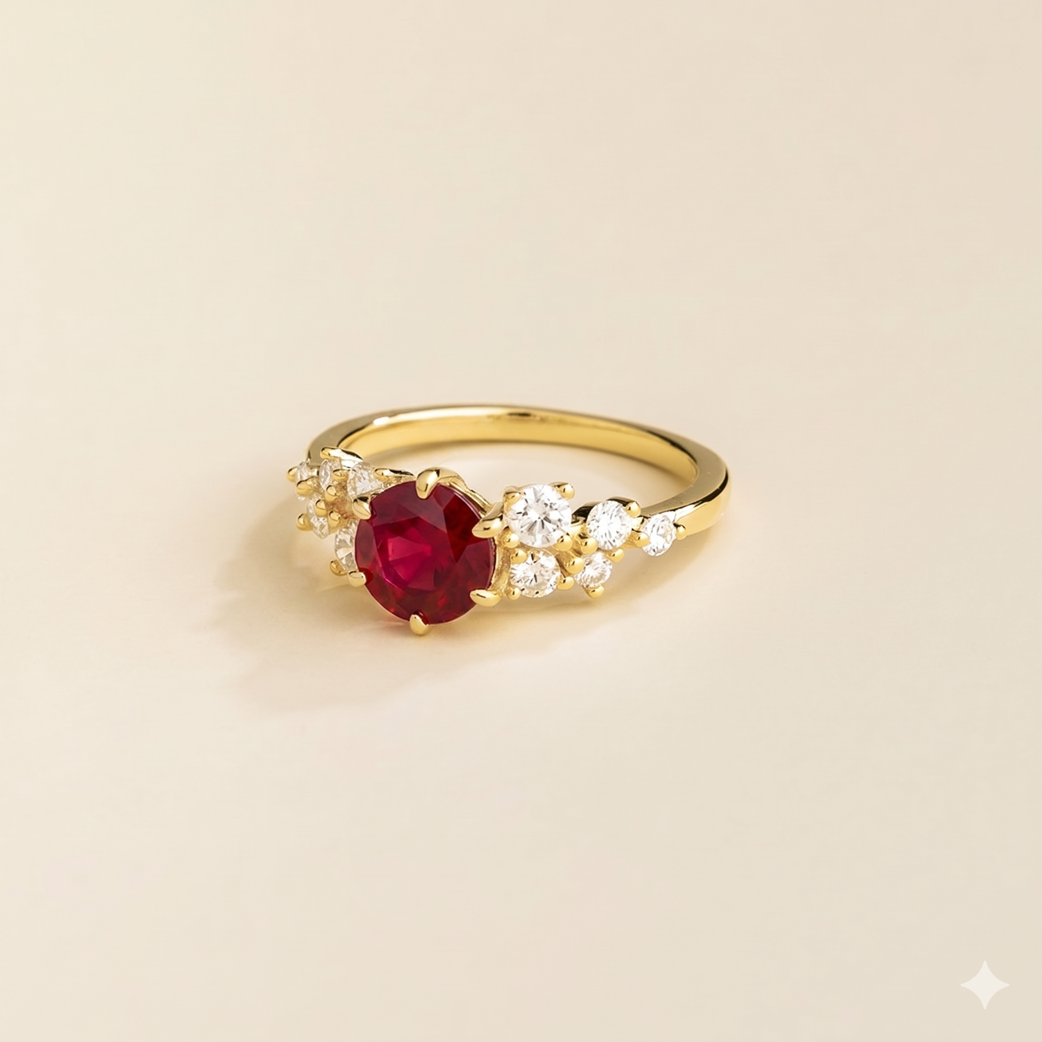 Floret Ruby Round & Diamond Cluster Ring in Gold