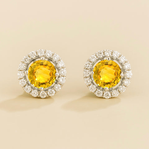 Emerald Earrings Juvetti Jewellery London Floret White Gold Earrings Set With Yellow Sapphire and Diamond Emerald Earrings Juvetti Jewellery London Floret White Gold Earrings Set With Yellow Sapphire and Diamond