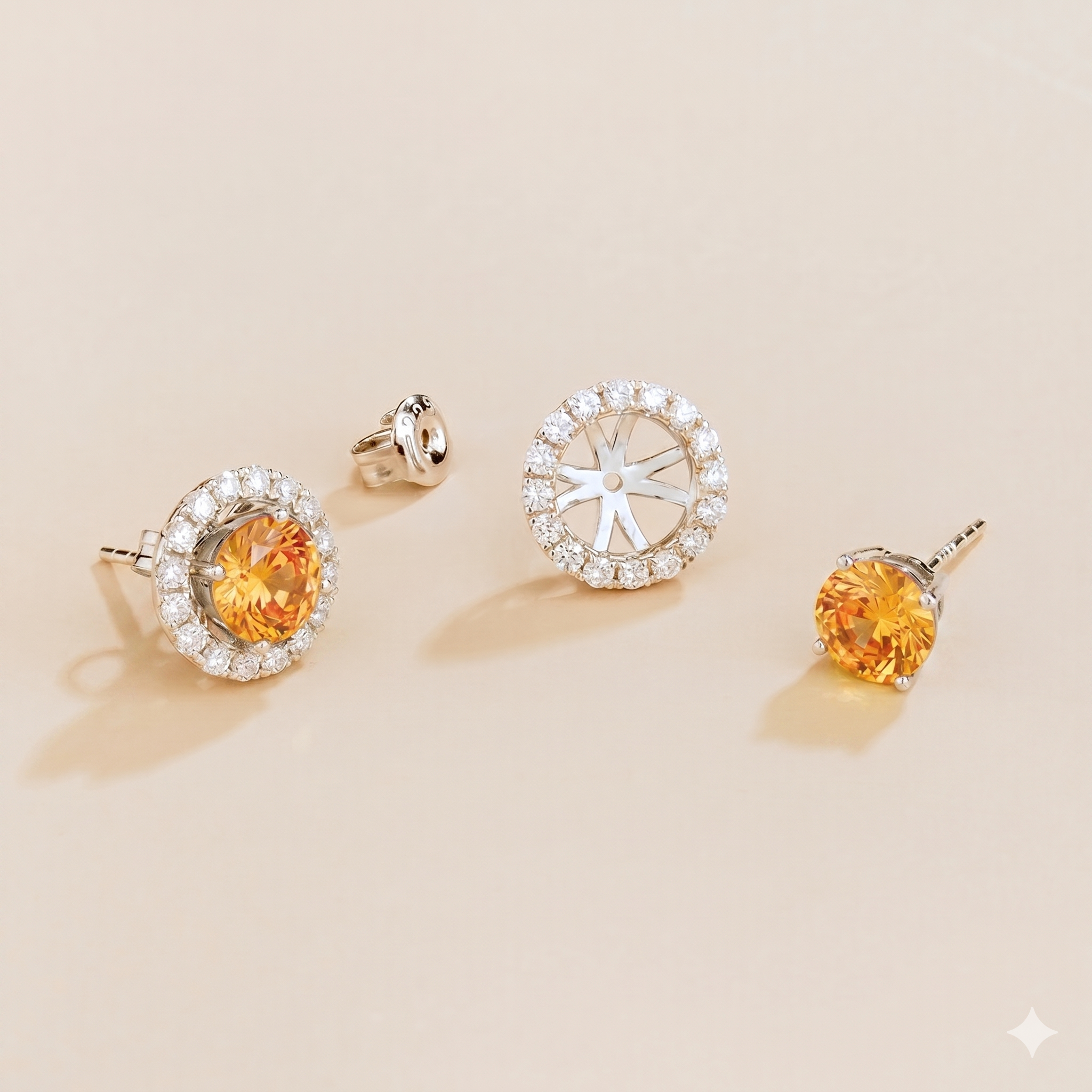 Floret Yellow Sapphire Round & Diamond Halo Stud Earrings in White Gold