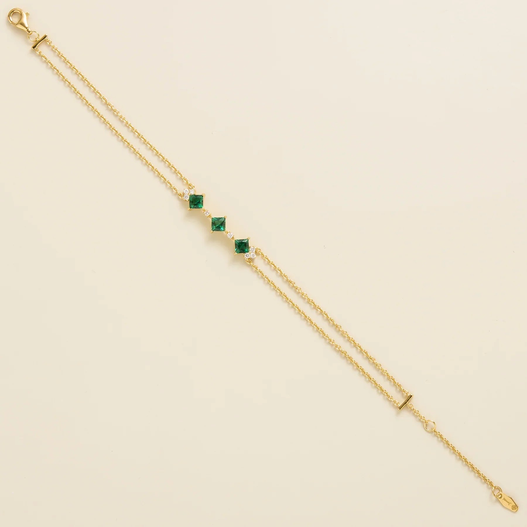 Forma Emerald Princess Cut & Diamond Station Bracelet in Gold