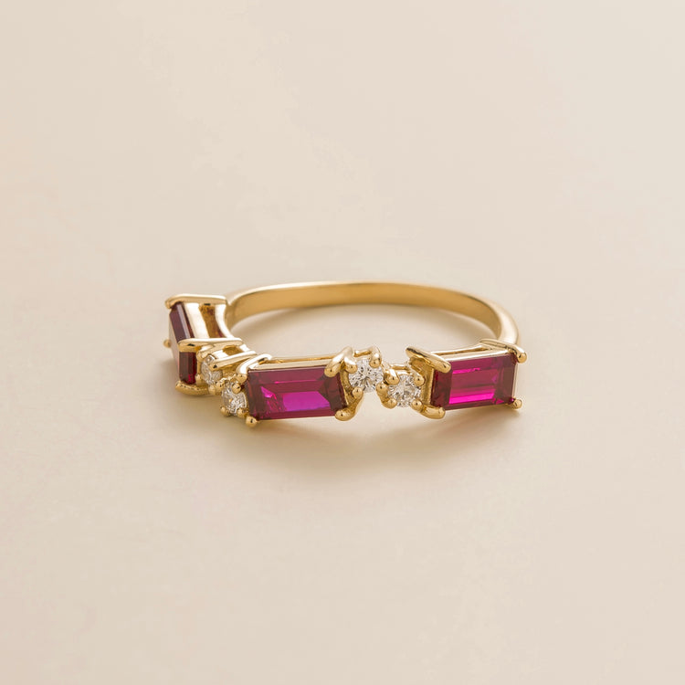 Forma Ring In Ruby And Diamond Set In Gold Juvetti UK