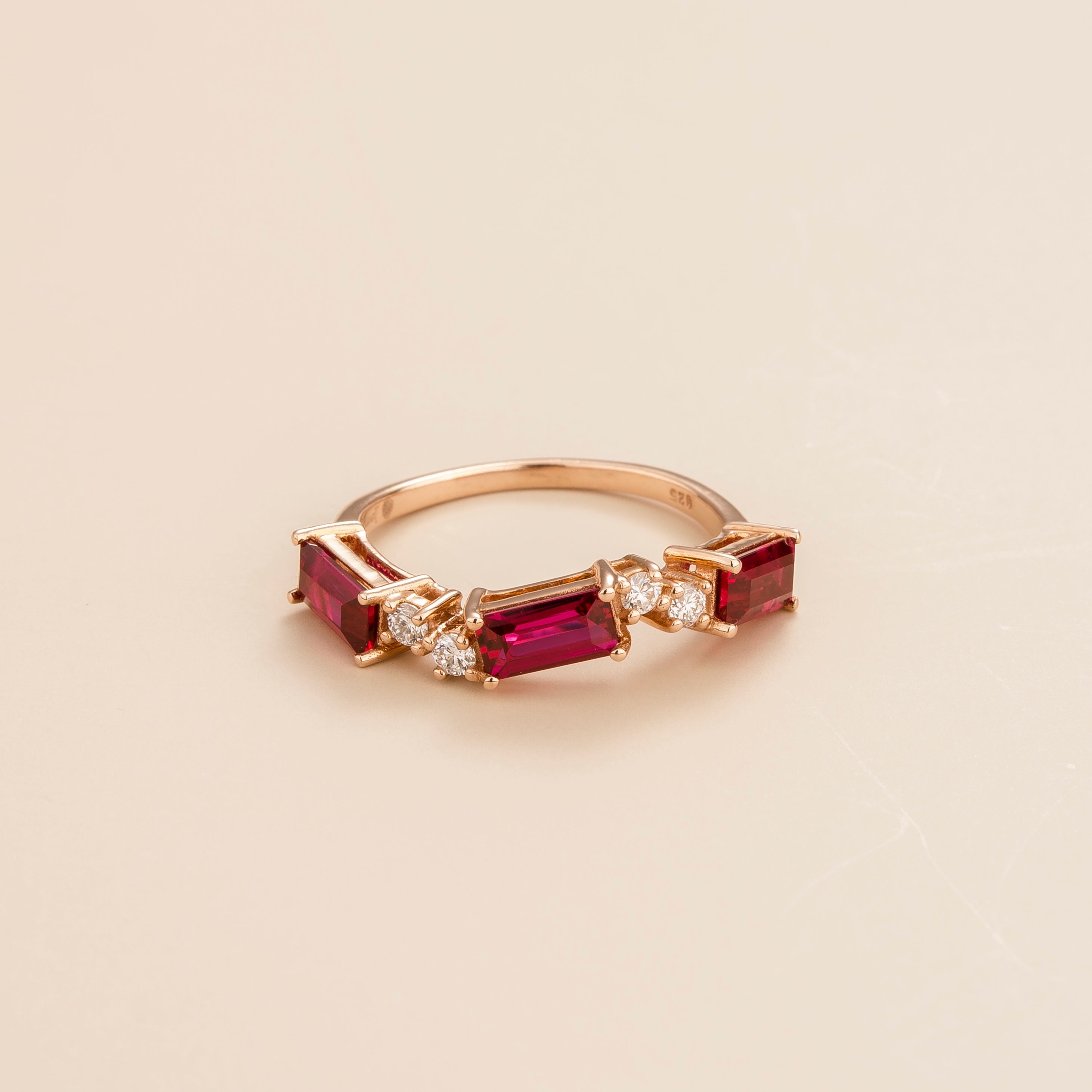 Forma Ring In Ruby And Round Diamond Set In Pink Gold Juvetti UK