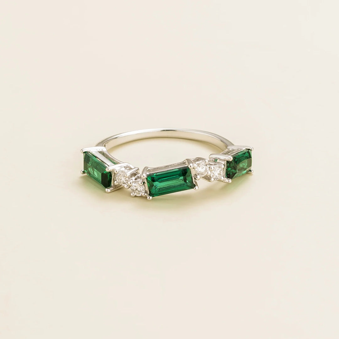 Forma White Gold Ring In Emerald and Diamond By Juvetti Online Jewellery London