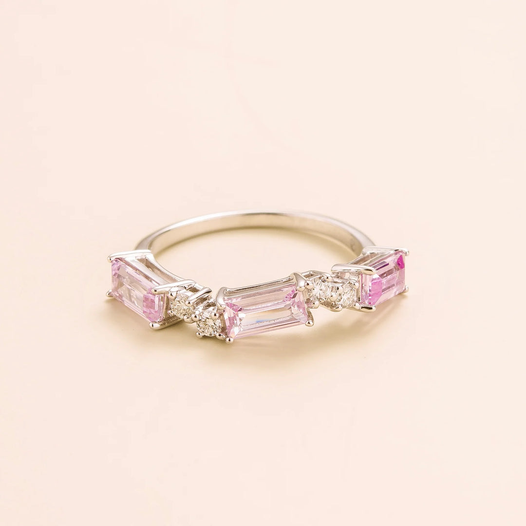 Forma White Gold Ring In Pink Sapphire and Diamond Bespoke Jewellery From London