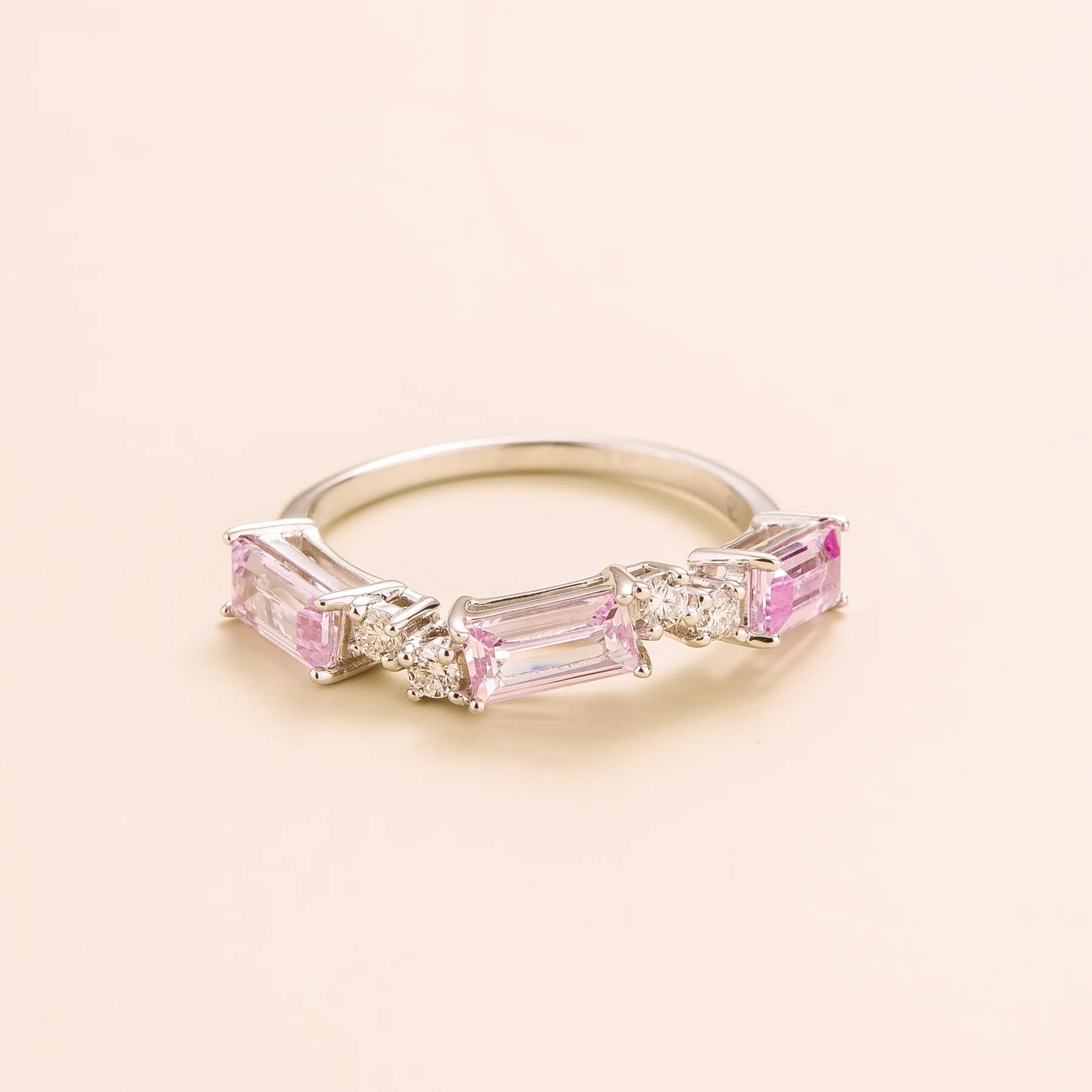 Forma White Gold Ring In Pink Sapphire and Diamond Bespoke Jewellery From London