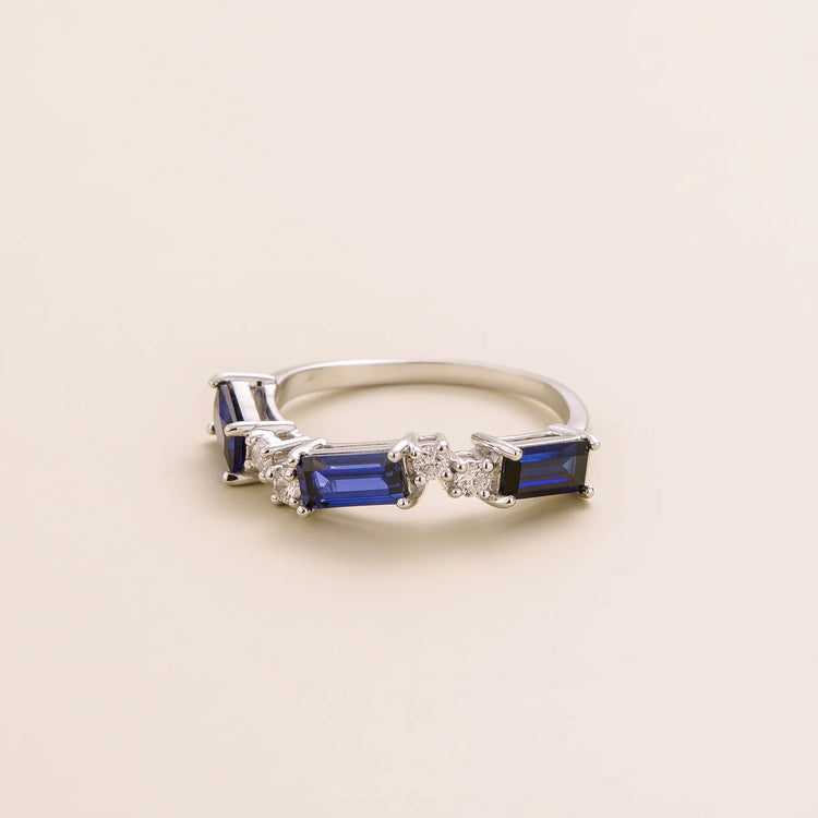 Forma white gold ring set with Blue Sapphire and Diamond Bespoke Jewellery From UK