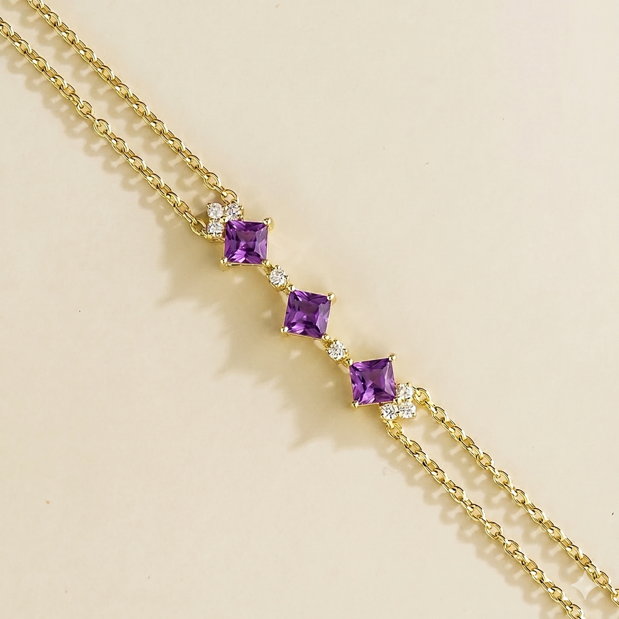 Forma Purple Sapphire Princess Cut & Diamond Station Bracelet in Gold