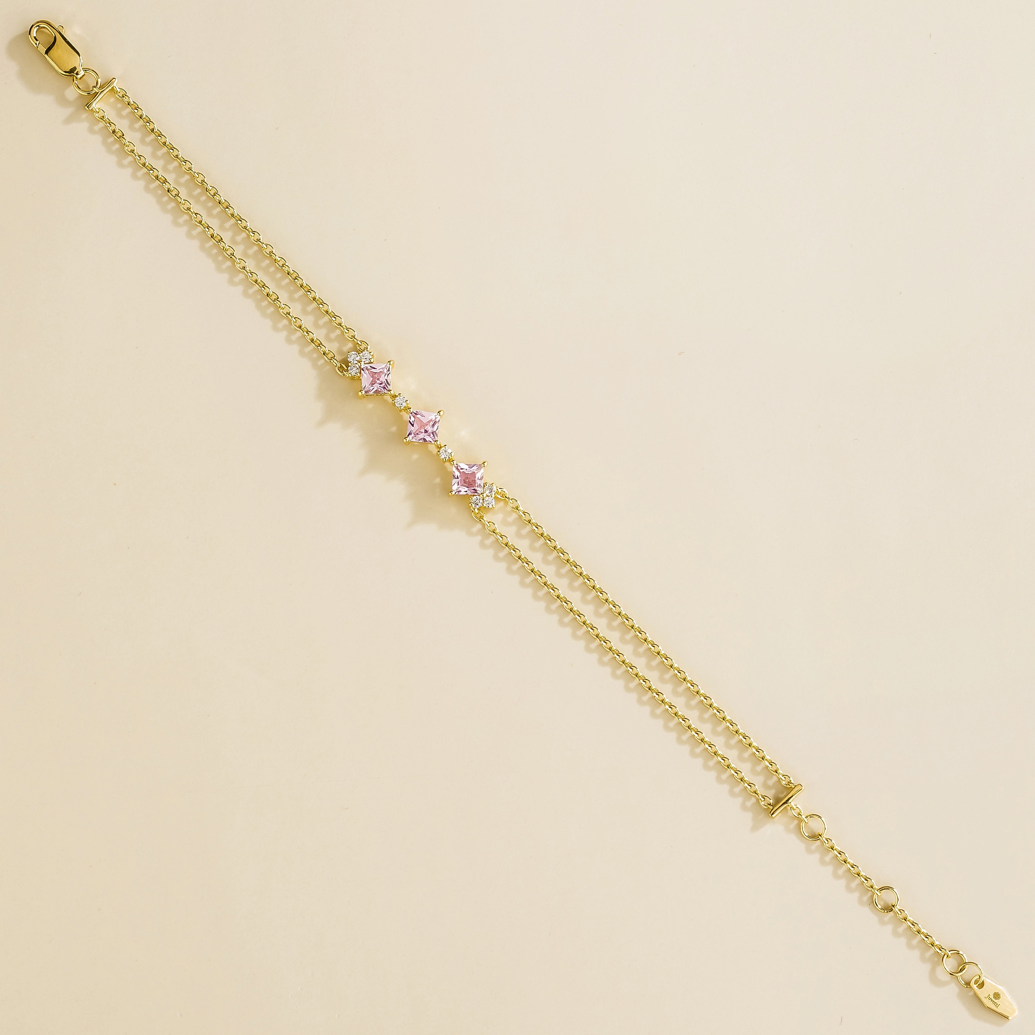 Forma Gold Bracelet with Pink Sapphires and Lab Grown Diamonds Luxury Double Chain Jewelry