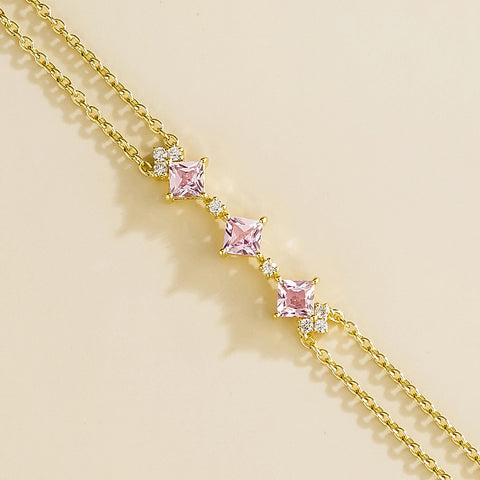 Forma Pink Sapphire Princess Cut and Diamond Station Bracelet in Gold