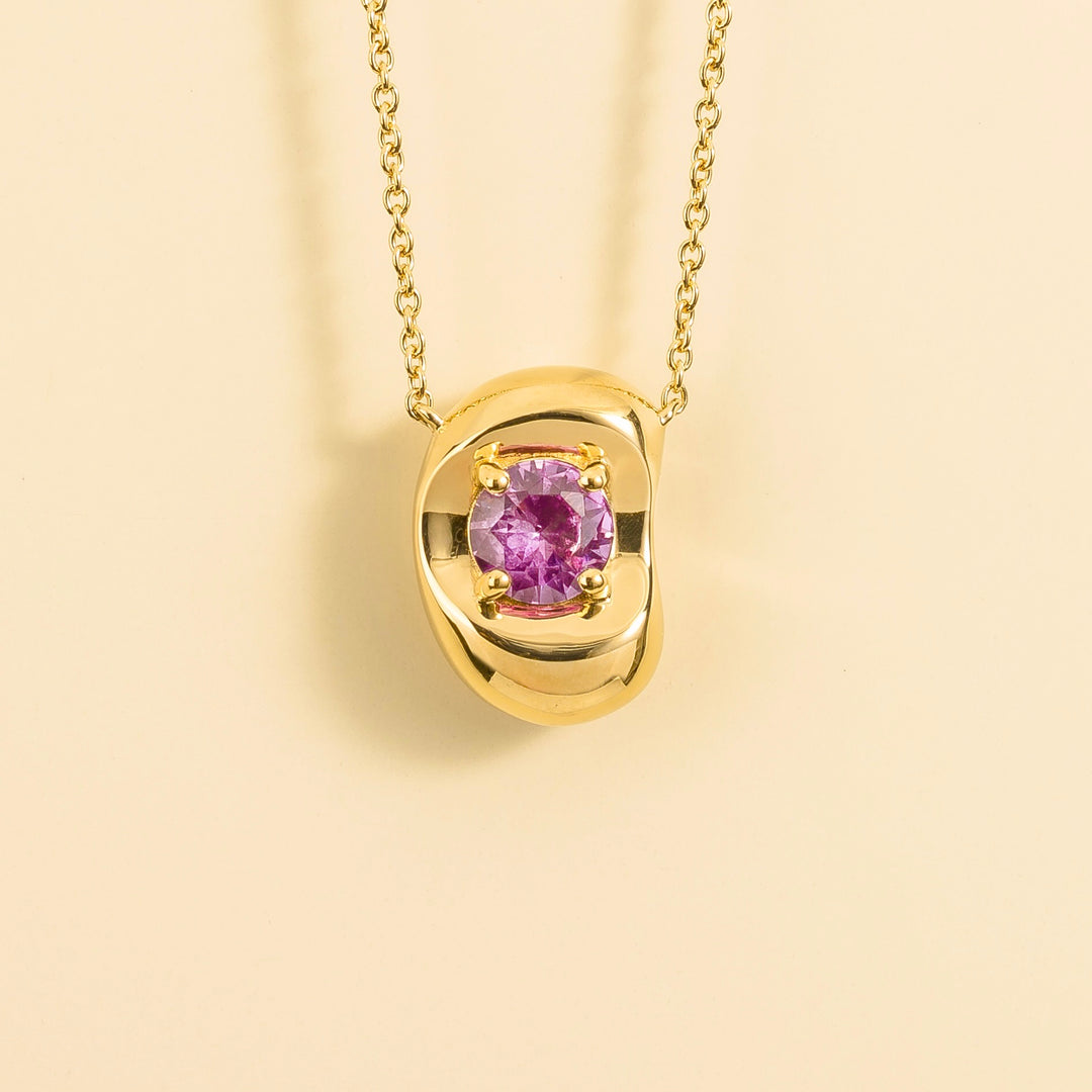 Fava gold necklace set with Pink sapphire
