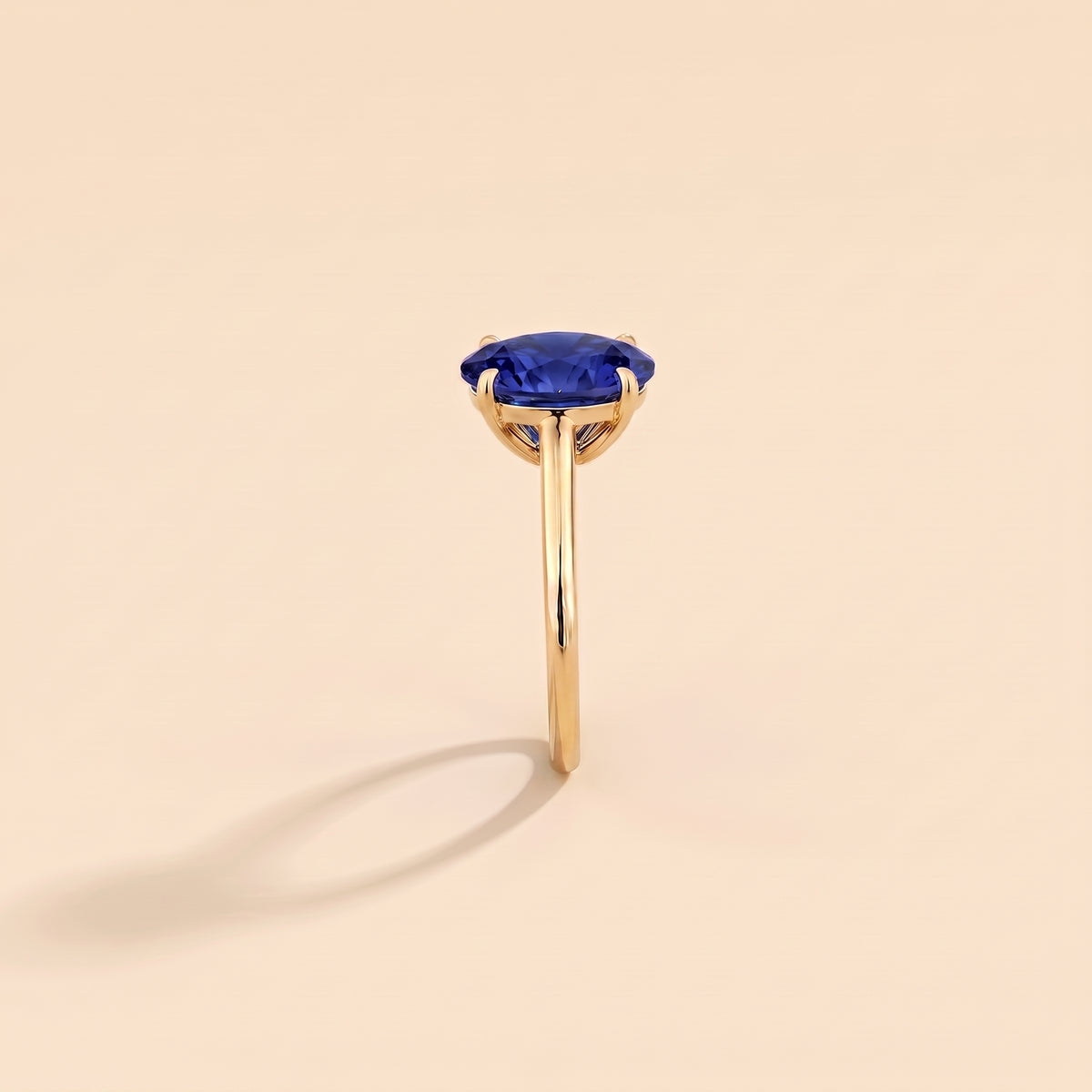 Lyra Oval Shape Blue Sapphire Cathedral Solitaire Ring side edge