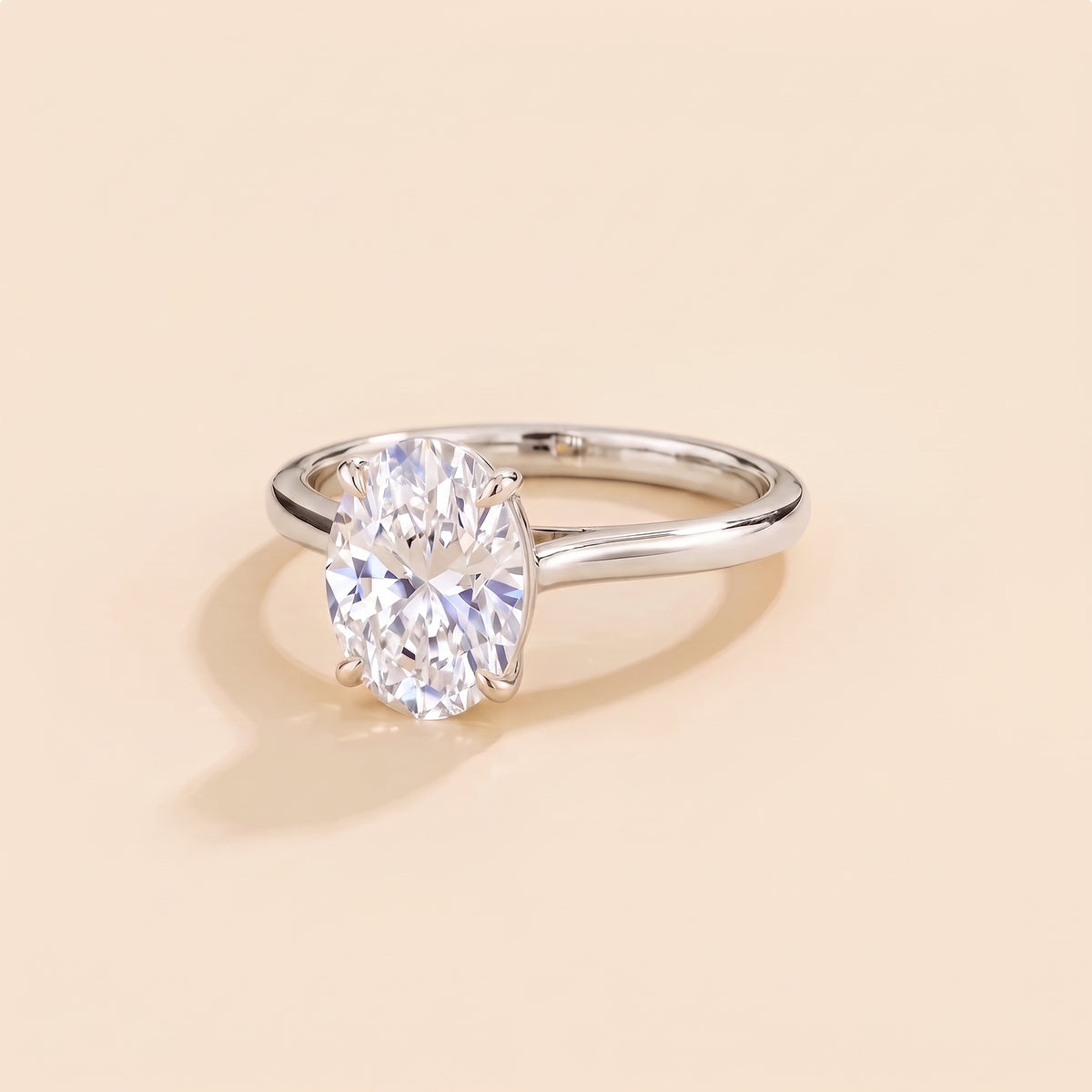 Lyra Oval Shape Diamond Cathedral Solitaire Ring three quarter