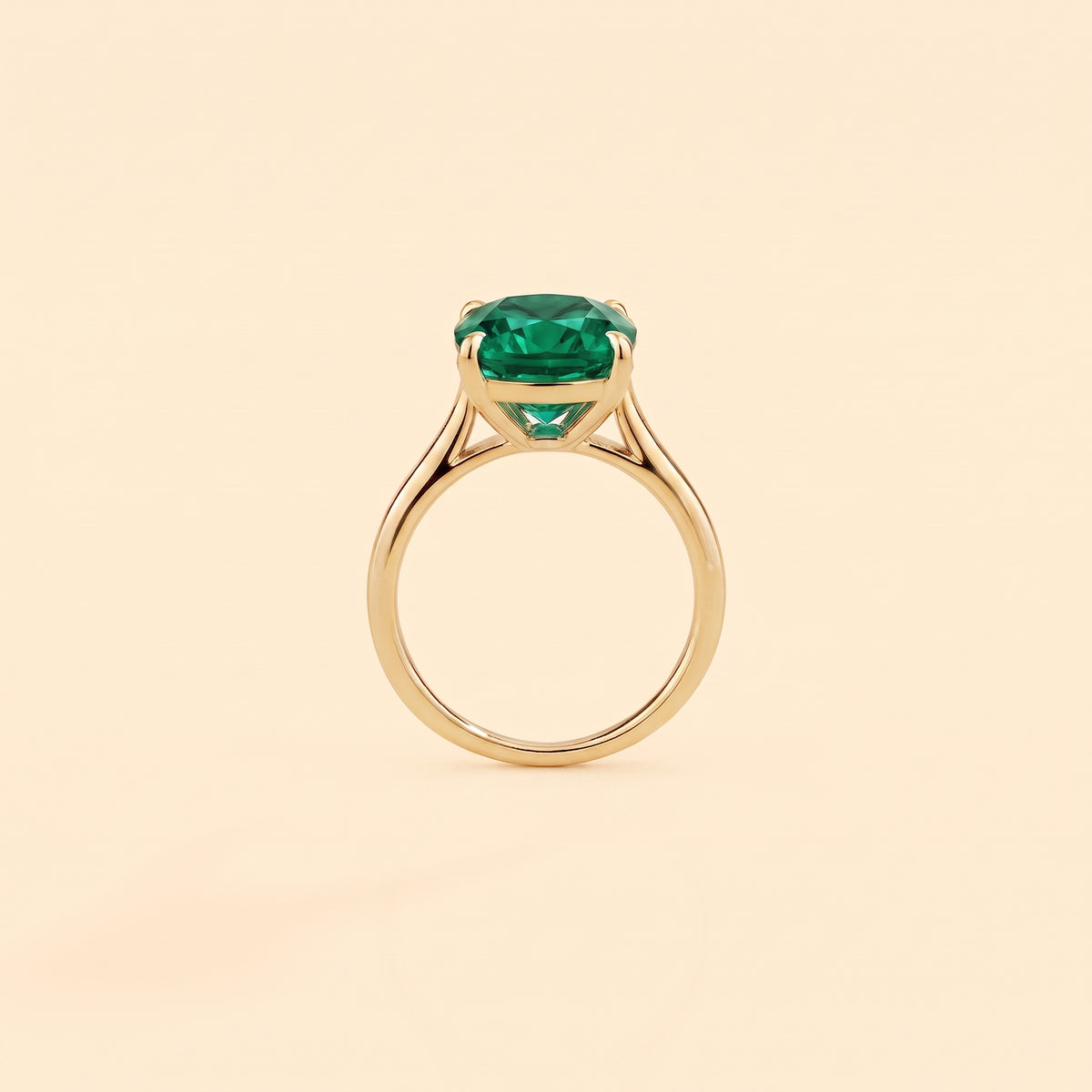 Iris Cushion Shape Emerald Cathedral Solitaire Ring side profile
