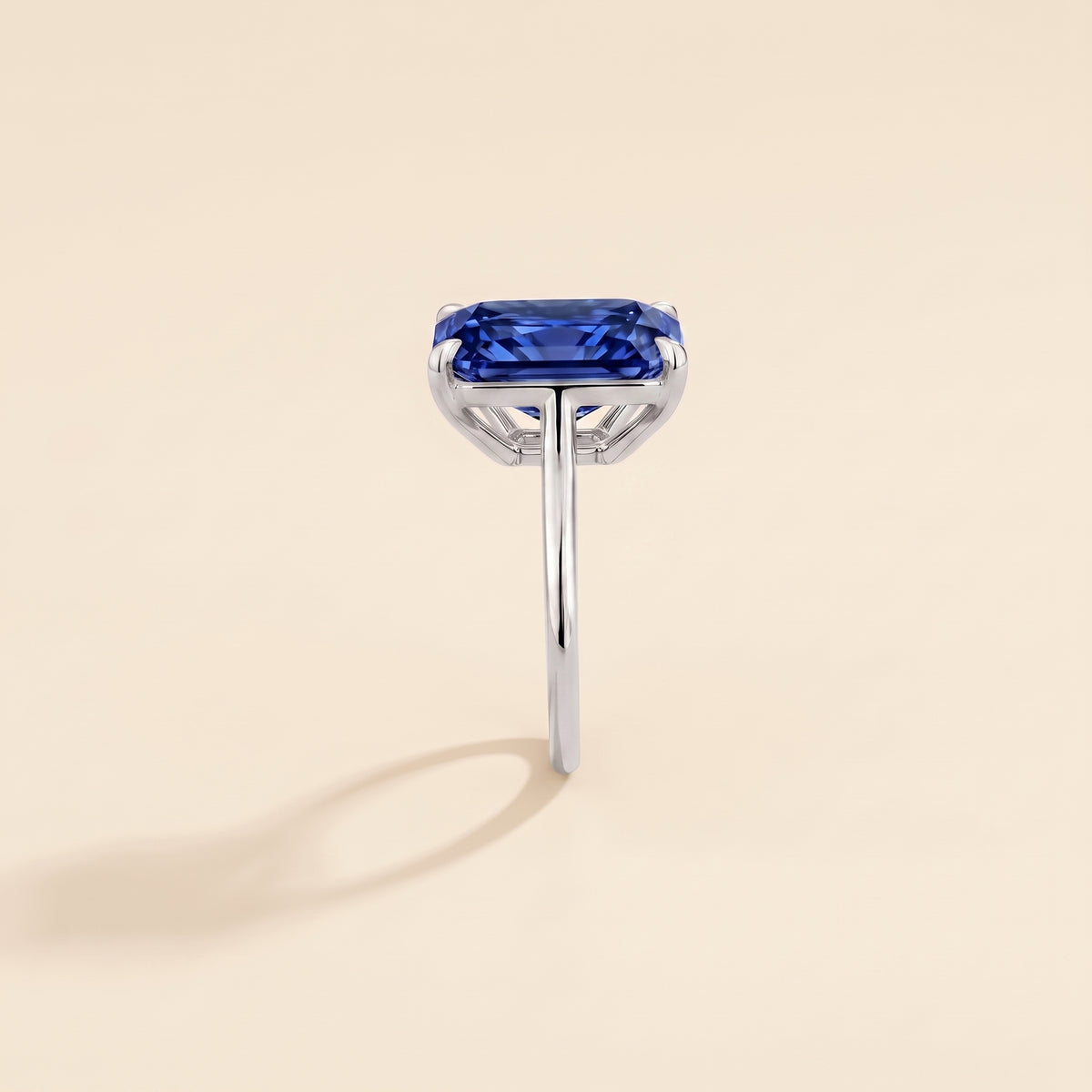 Clair Radiant Shape Blue Sapphire Cathedral Solitaire Ring side edge
