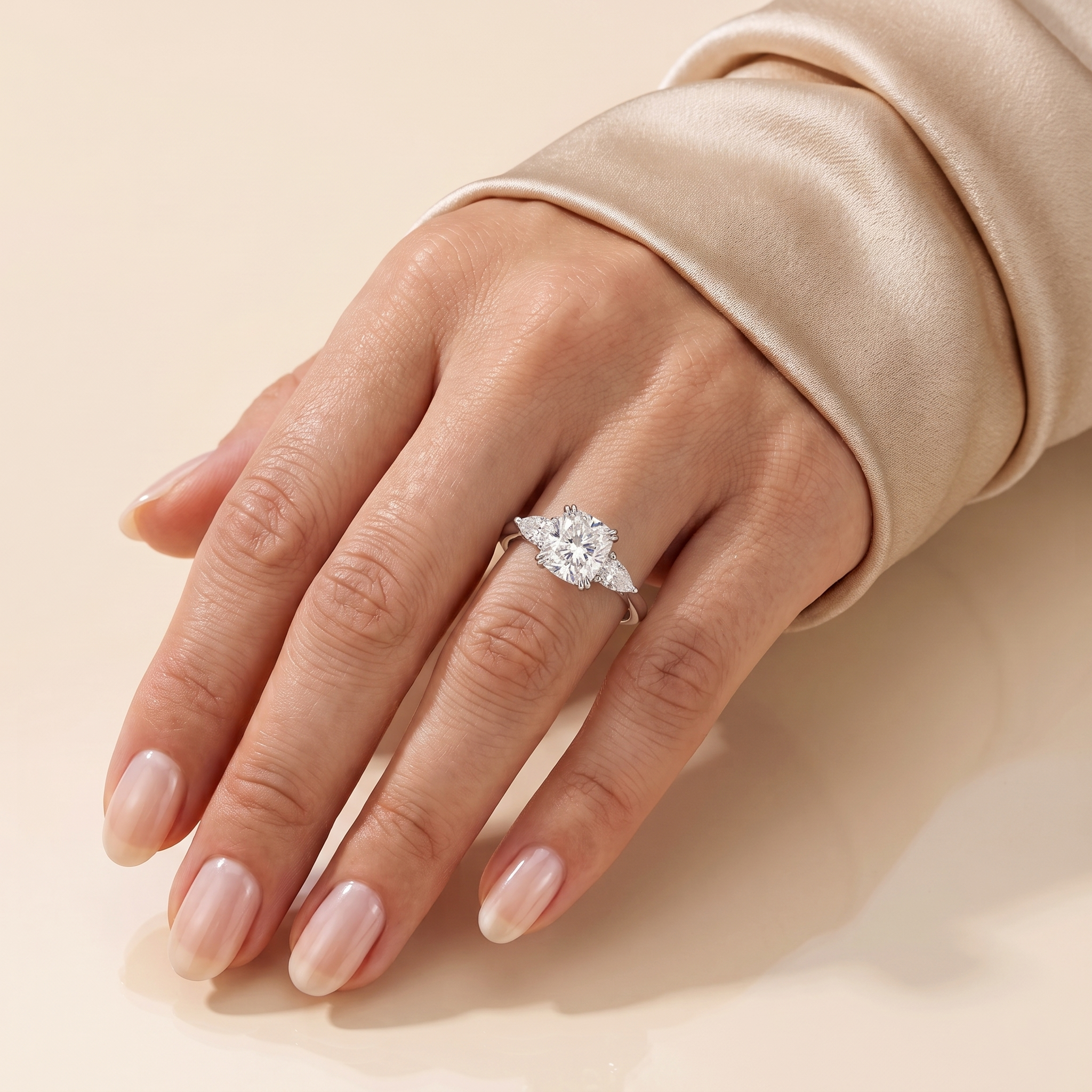 Ailes Diamond Cushion Cut & Pear Cut White Gold Ring