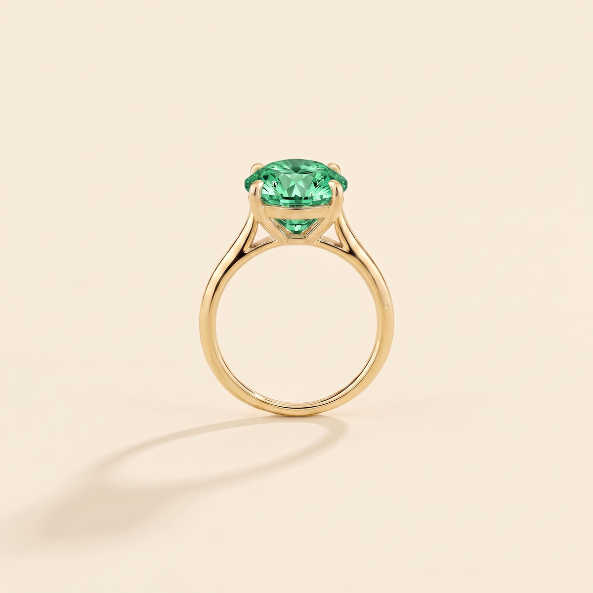 Iris Cushion Shape Green Sapphire Cathedral Solitaire Ring side profile