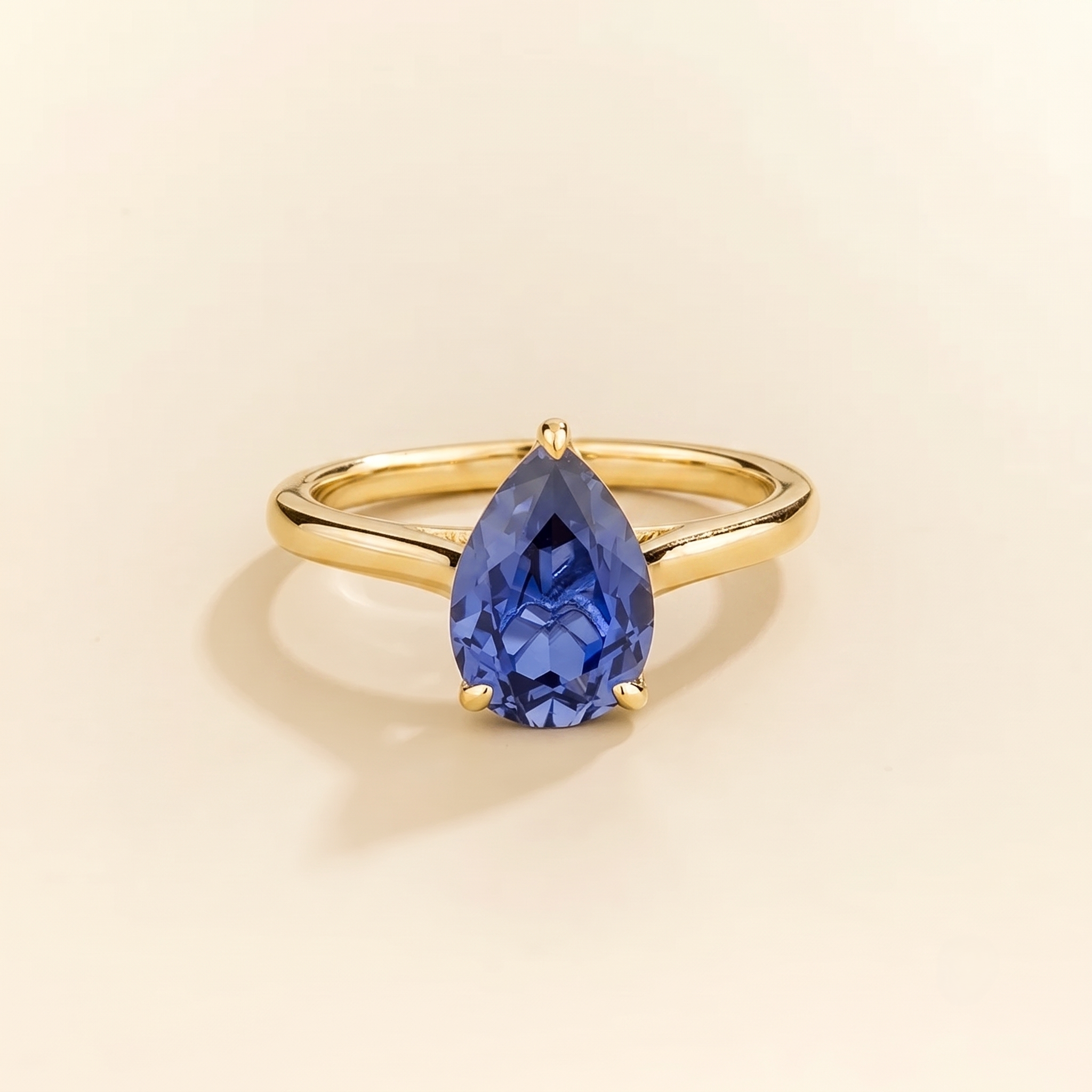 Pandal Pear Shape Blue Sapphire  Cathedral Solitaire Ring front
