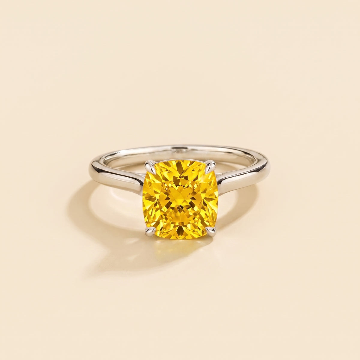 Iris Cushion Shape Yellow Sapphire Cathedral Solitaire Ring front