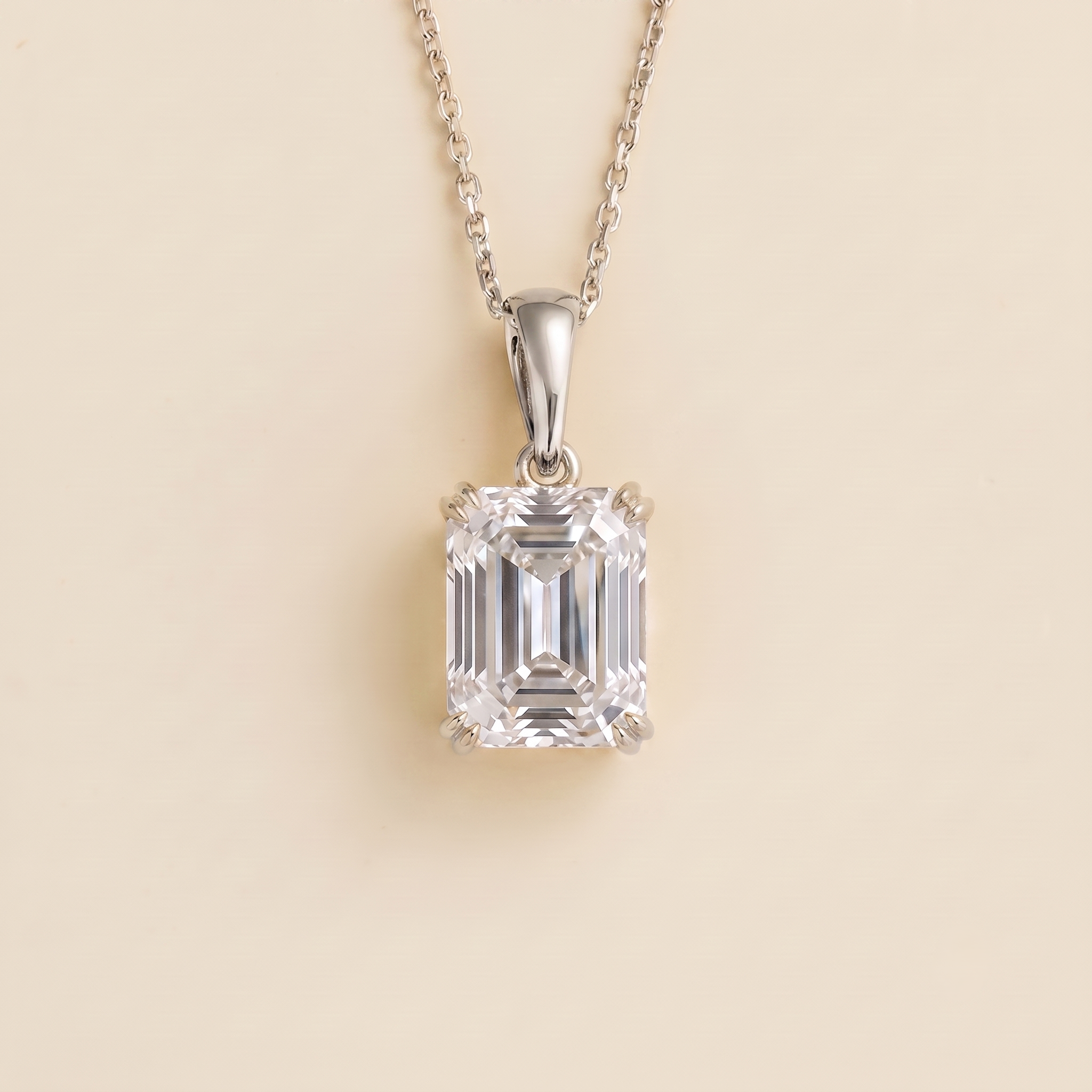 Thamani Diamond Emerald-Cut Solitaire Pendant Necklace in White Gold