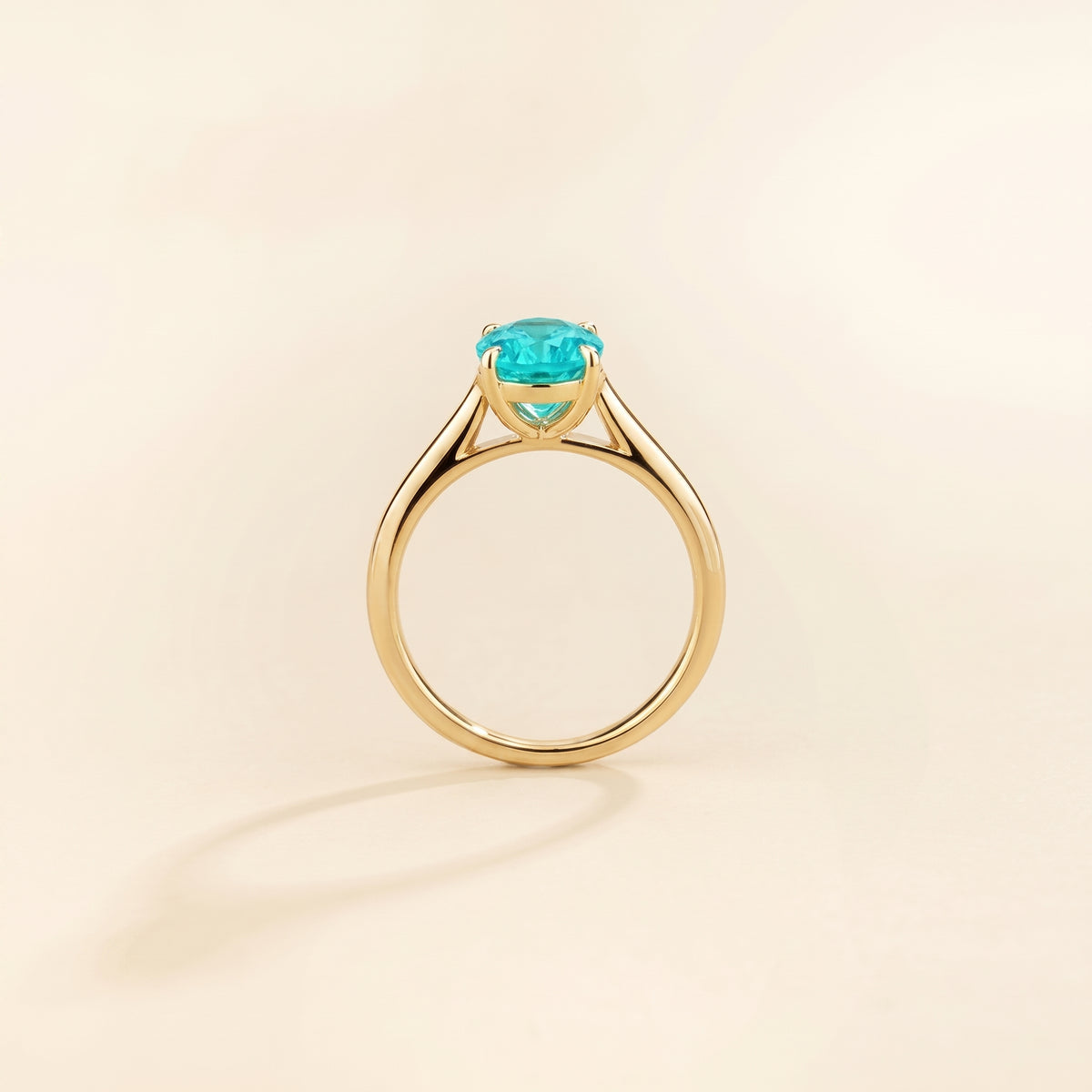 Lyra Oval Shape Paraiba Cathedral Solitaire Ring side profile