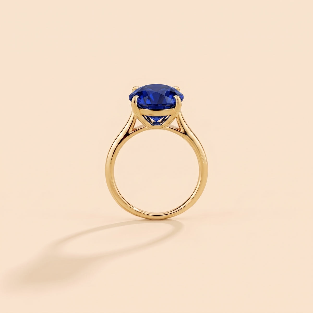 Iris Cushion Shape Blue Sapphire Cathedral Solitaire Ring side profile