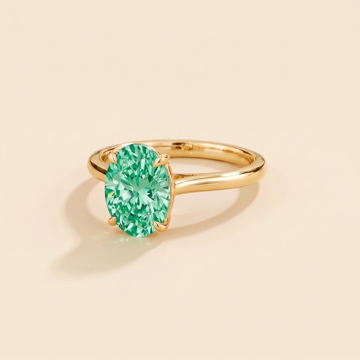 Lyra Oval Shape Green Sapphire Cathedral Solitaire Ring three quarter 