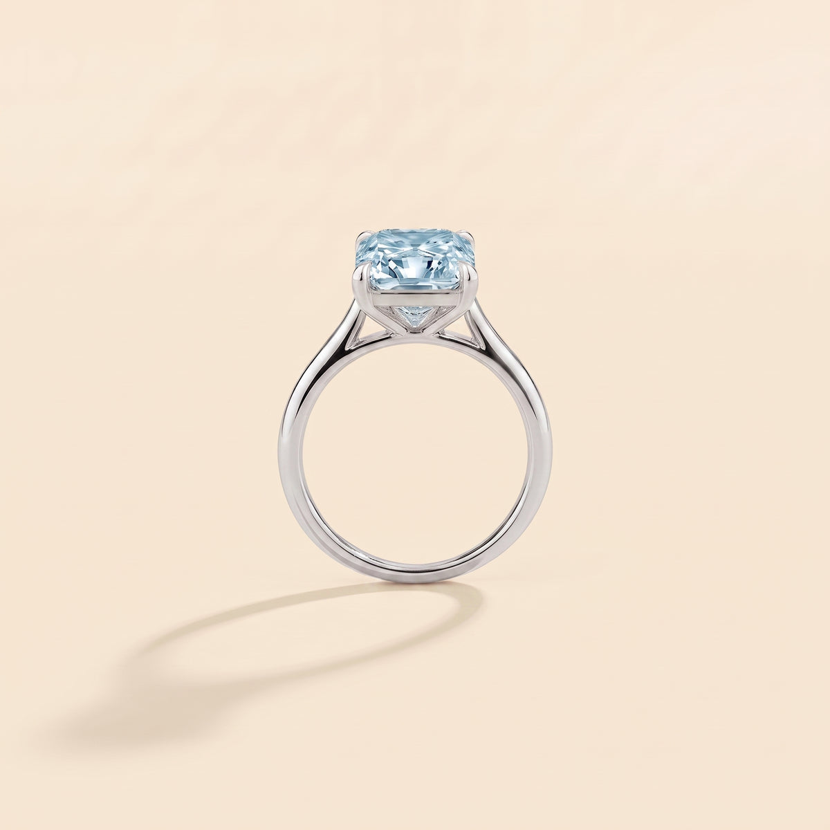 Clair Radiant Shape Aquamarine Cathedral Solitaire Ring side profile