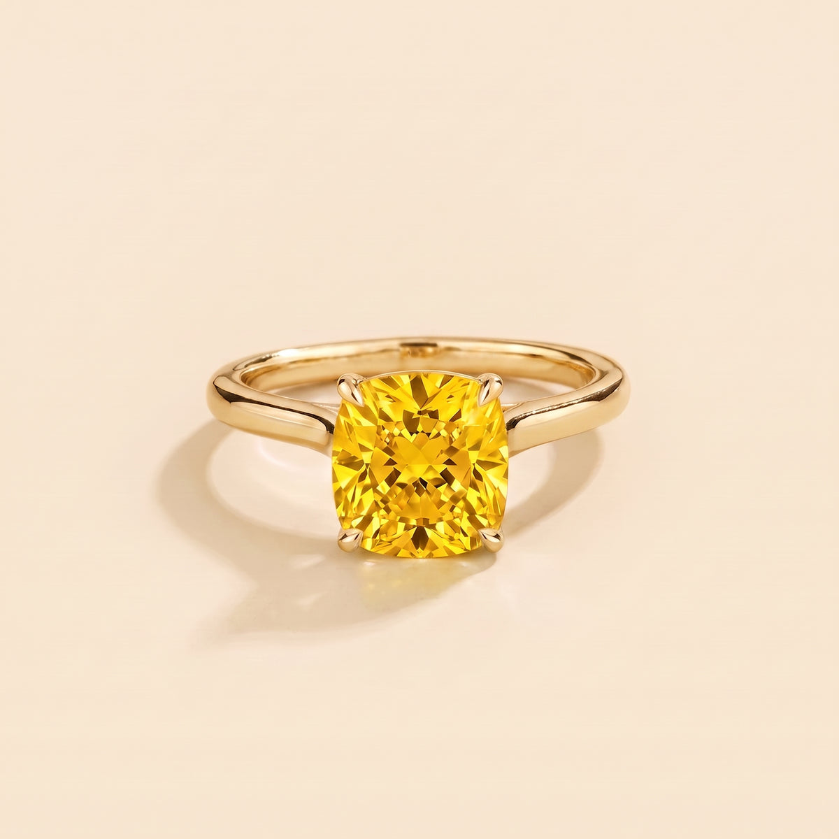 Iris Cushion Shape Yellow Sapphire Cathedral Solitaire Ring front