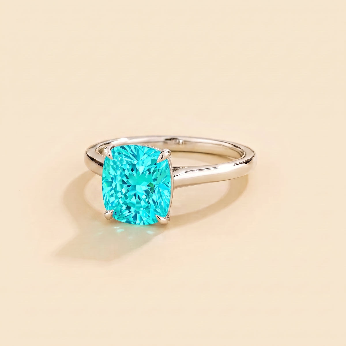Iris Cushion Shape Paraiba Cathedral Solitaire Ring three quarter