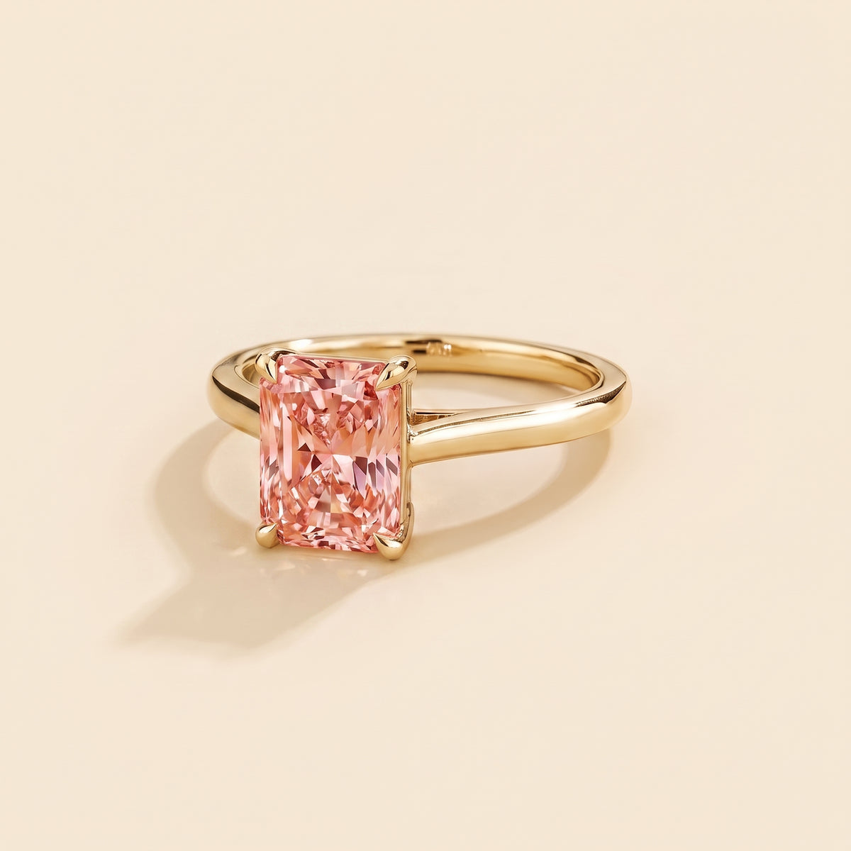Clair Radiant Shape Padparadscha Sapphire Cathedral Solitaire Ring three quarter