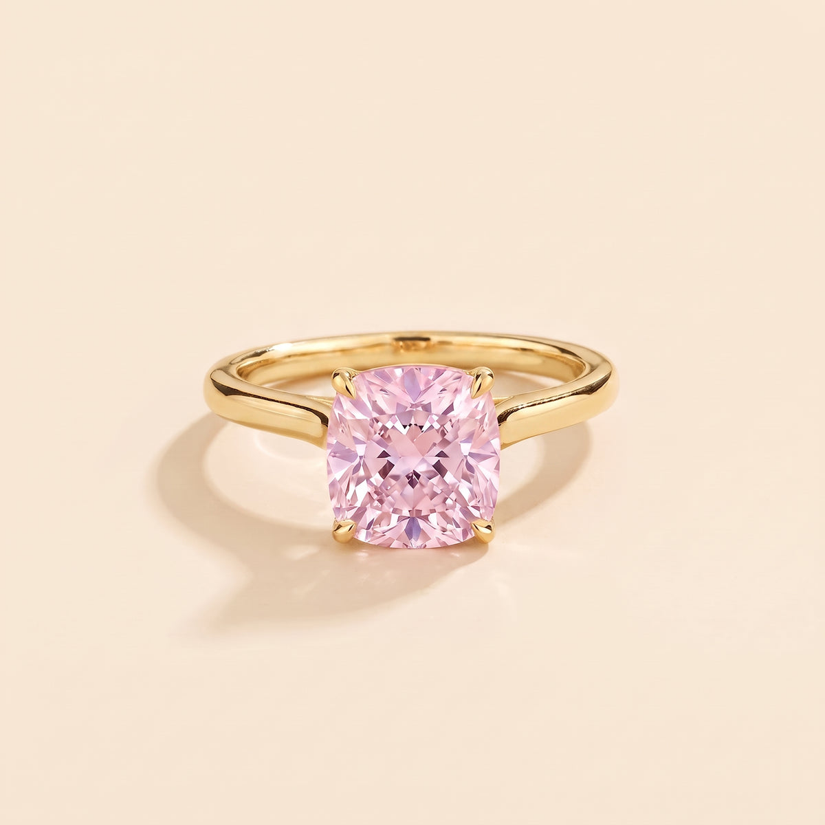 Iris Cushion Shape Pastel Pink Sapphire Cathedral Solitaire Ring front