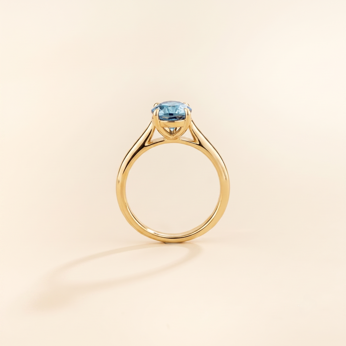 Pandal Pear Shape Aquamarine Cathedral Solitaire Ring side profile