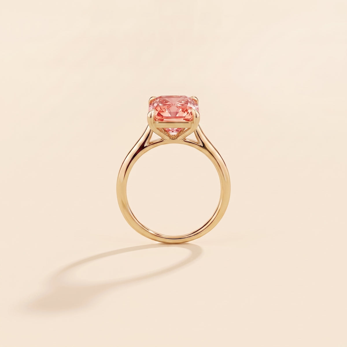 Clair Radiant Shape Padparadscha Sapphire Cathedral Solitaire Ring side profile