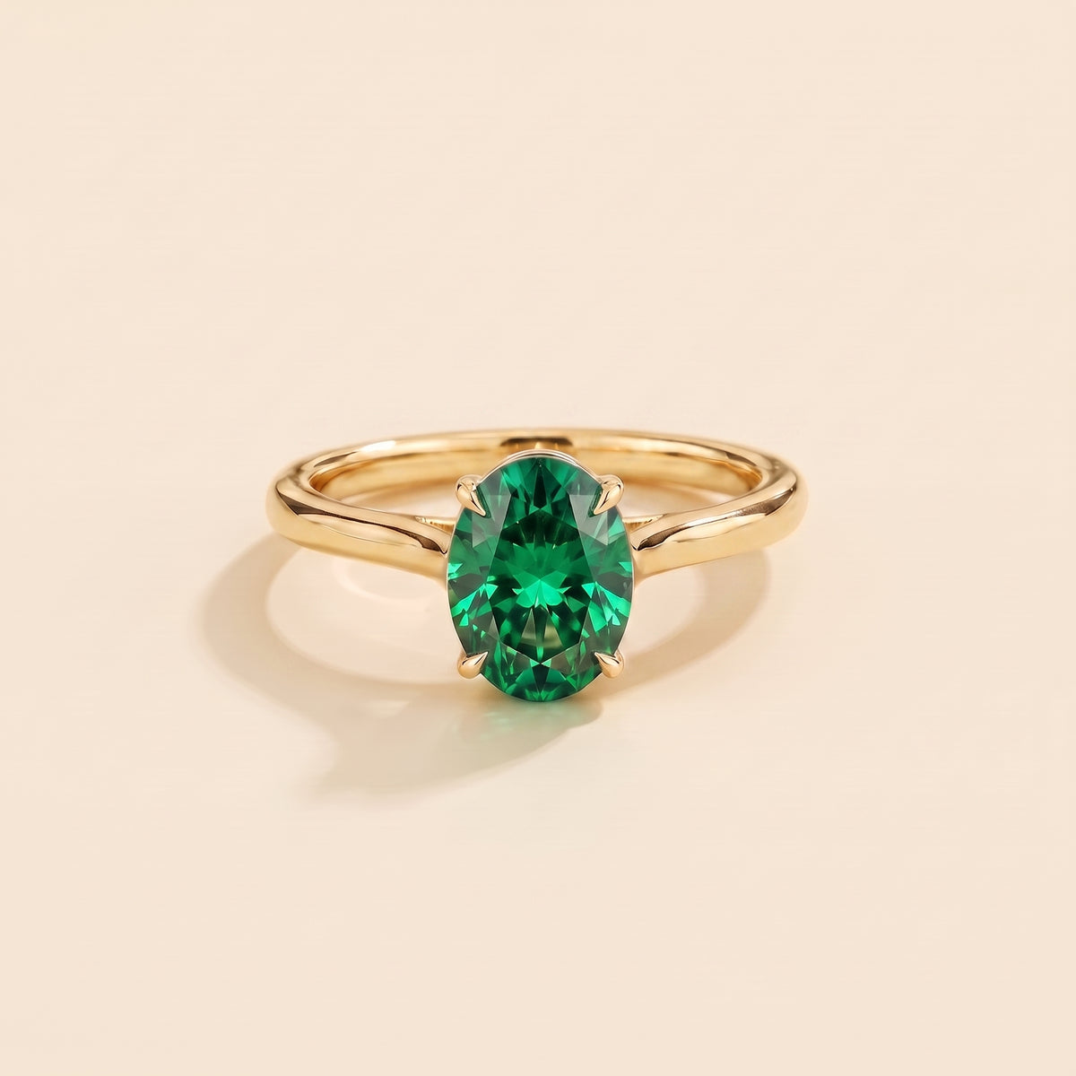 Lyra Oval Shape Emerald Cathedral Solitaire Ring front