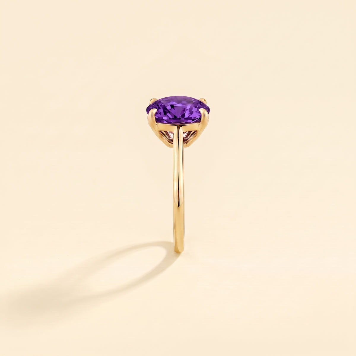 Iris Cushion Shape Purple Sapphire Cathedral Solitaire Ring side edge