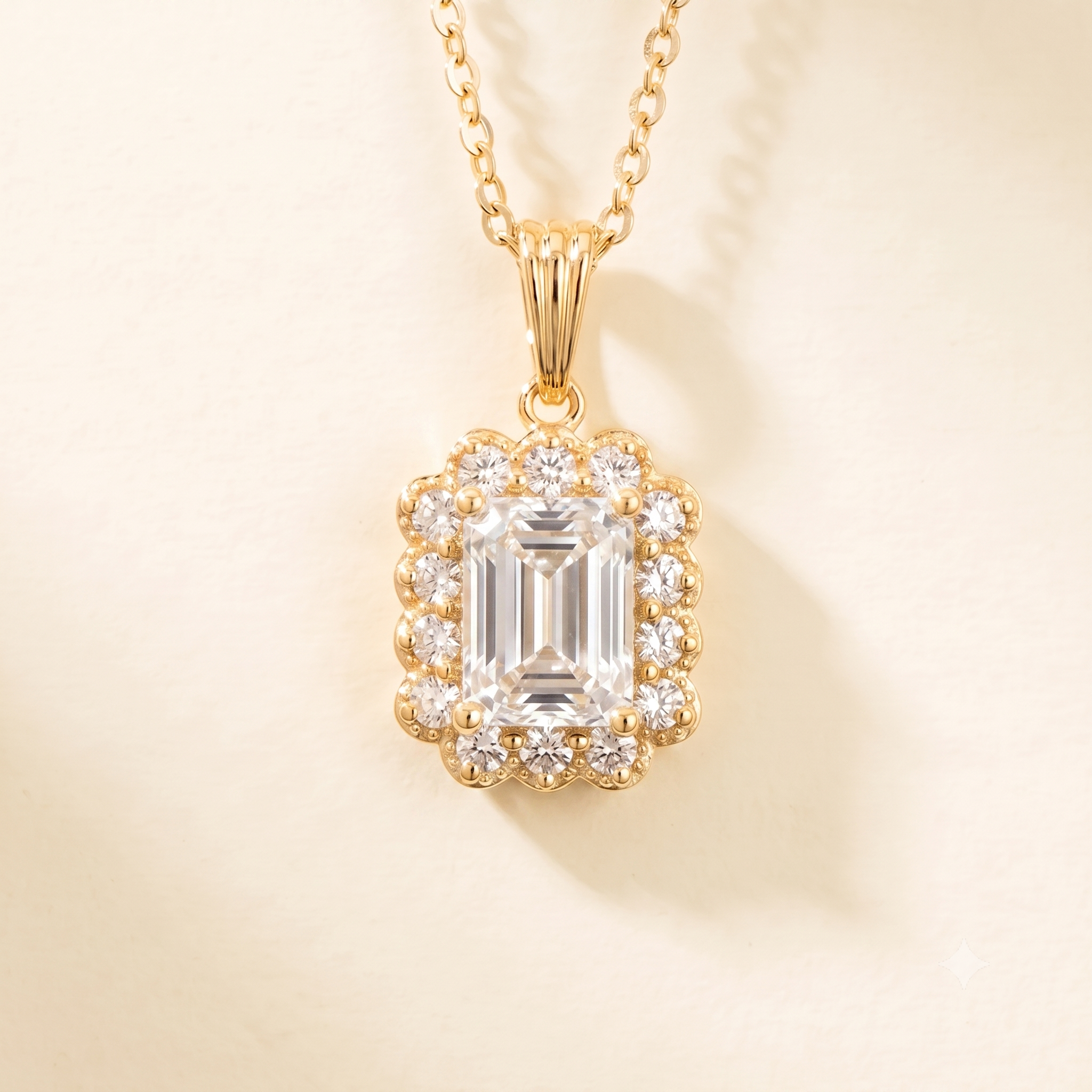 Verda Diamond Emerald-Cut & Diamond Halo Pendant Necklace in Gold