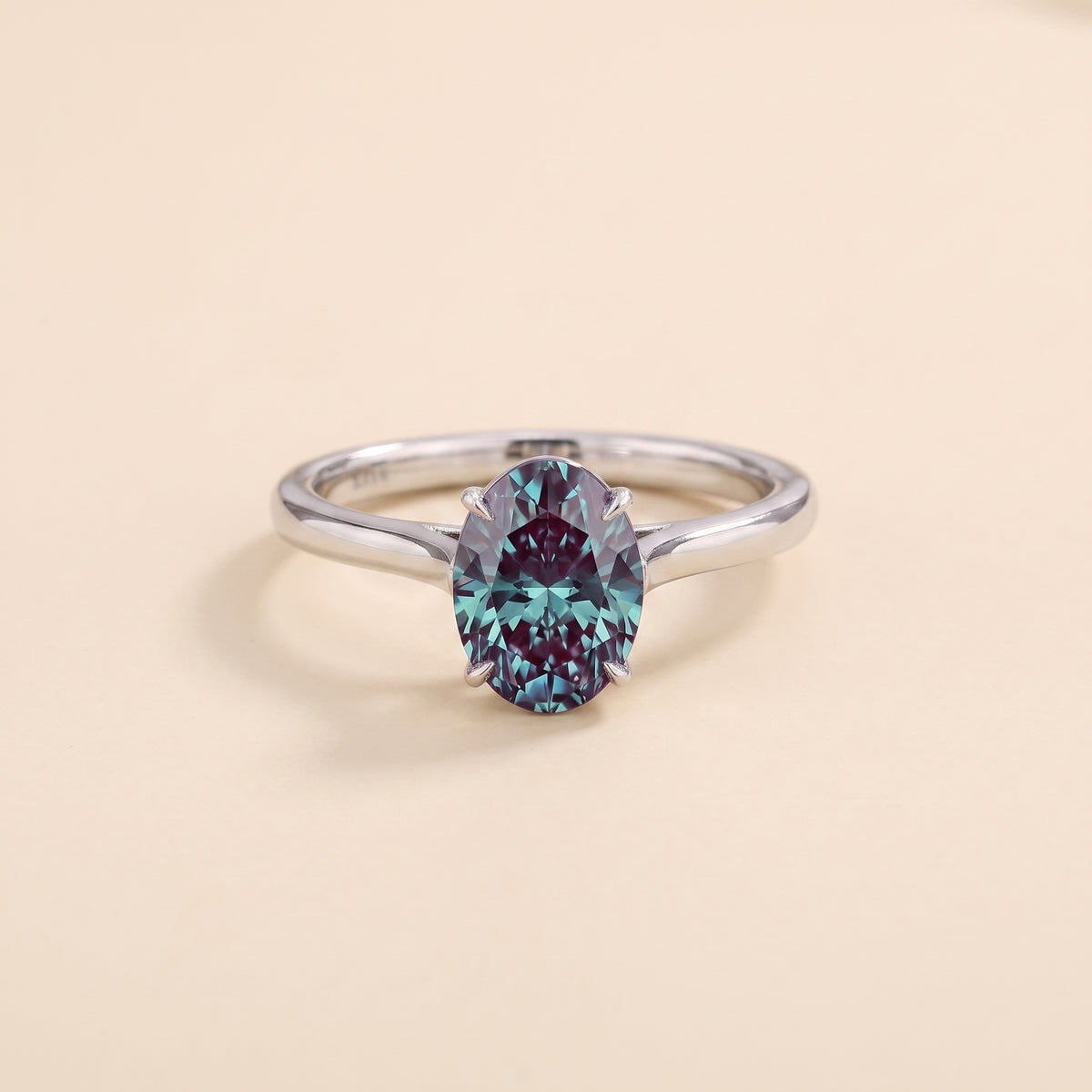 Lyra Oval Shape Alexandrite Cathedral Solitaire Ring front