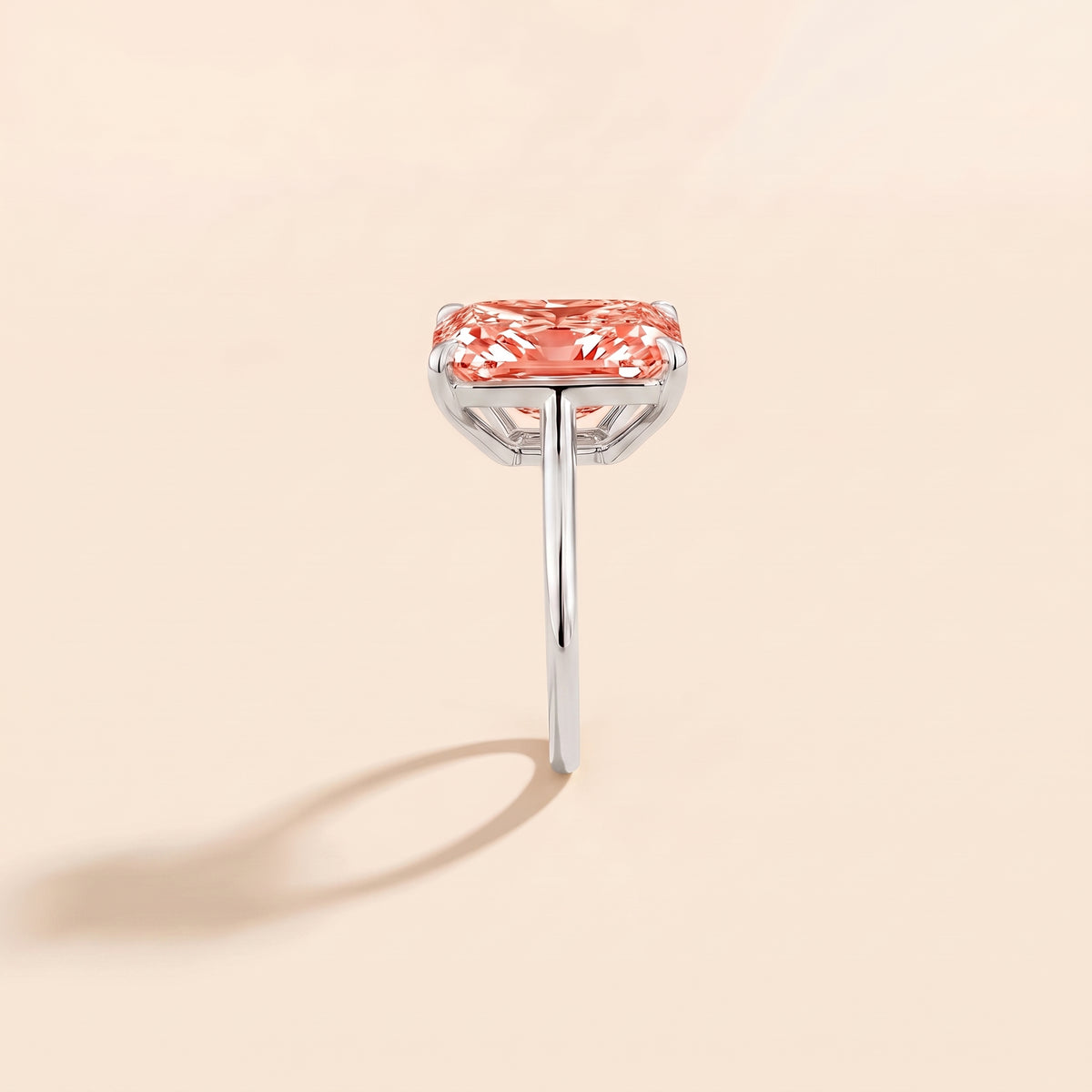 Clair Radiant Shape Padparadscha Sapphire Cathedral Solitaire side edge