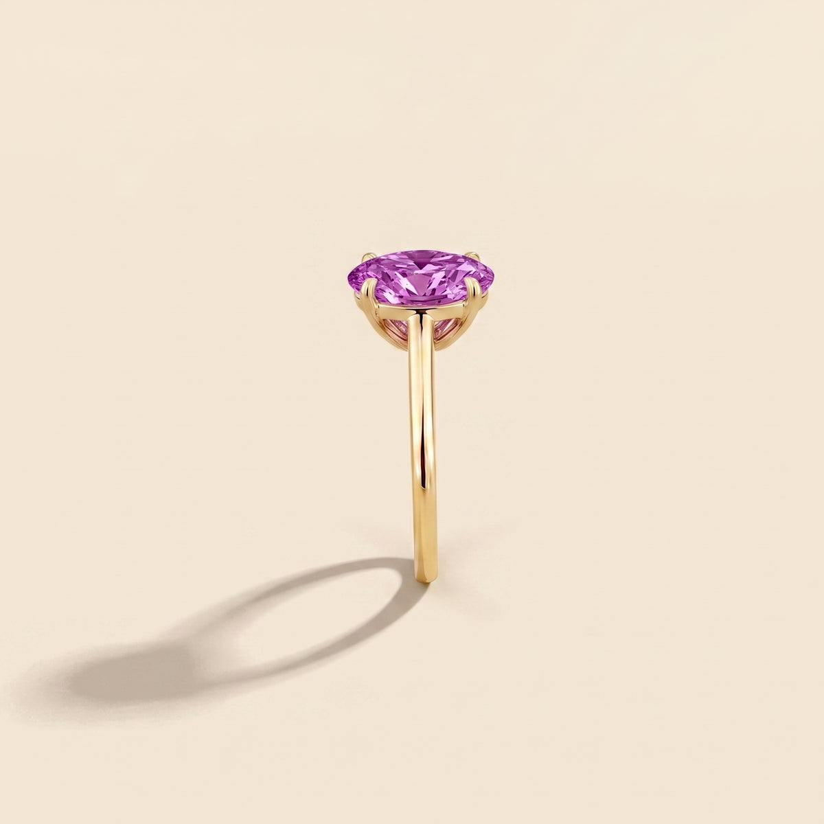Lyra Oval Shape Purple Sapphire Cathedral Solitaire Ring side edge