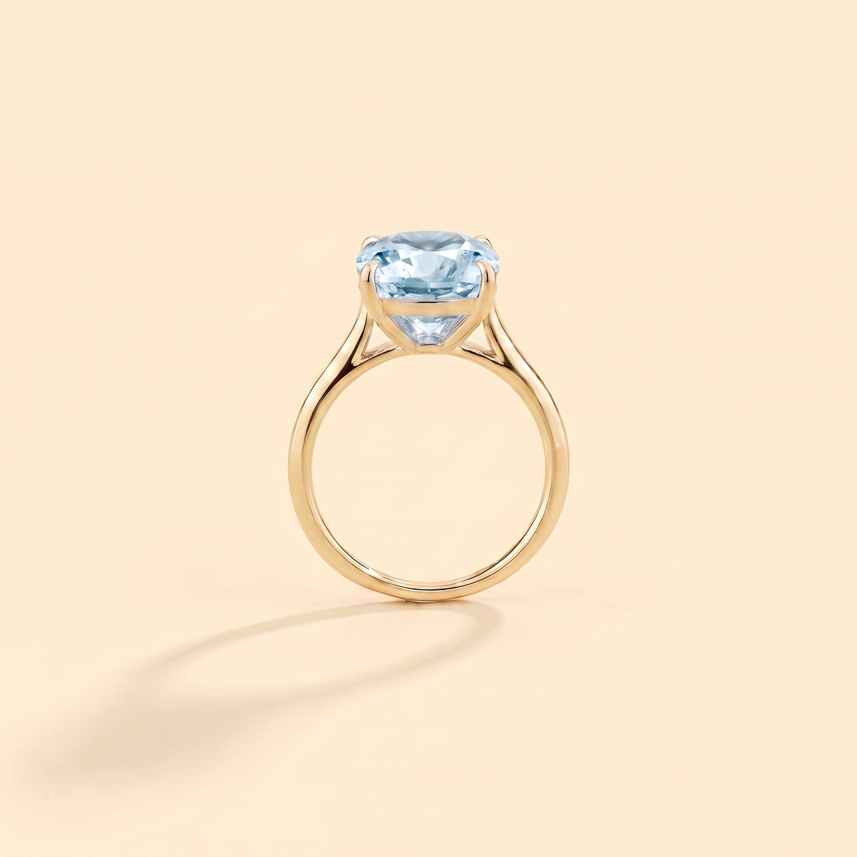 Iris Cushion Shape Aquamarine Cathedral Solitaire Ring side profile