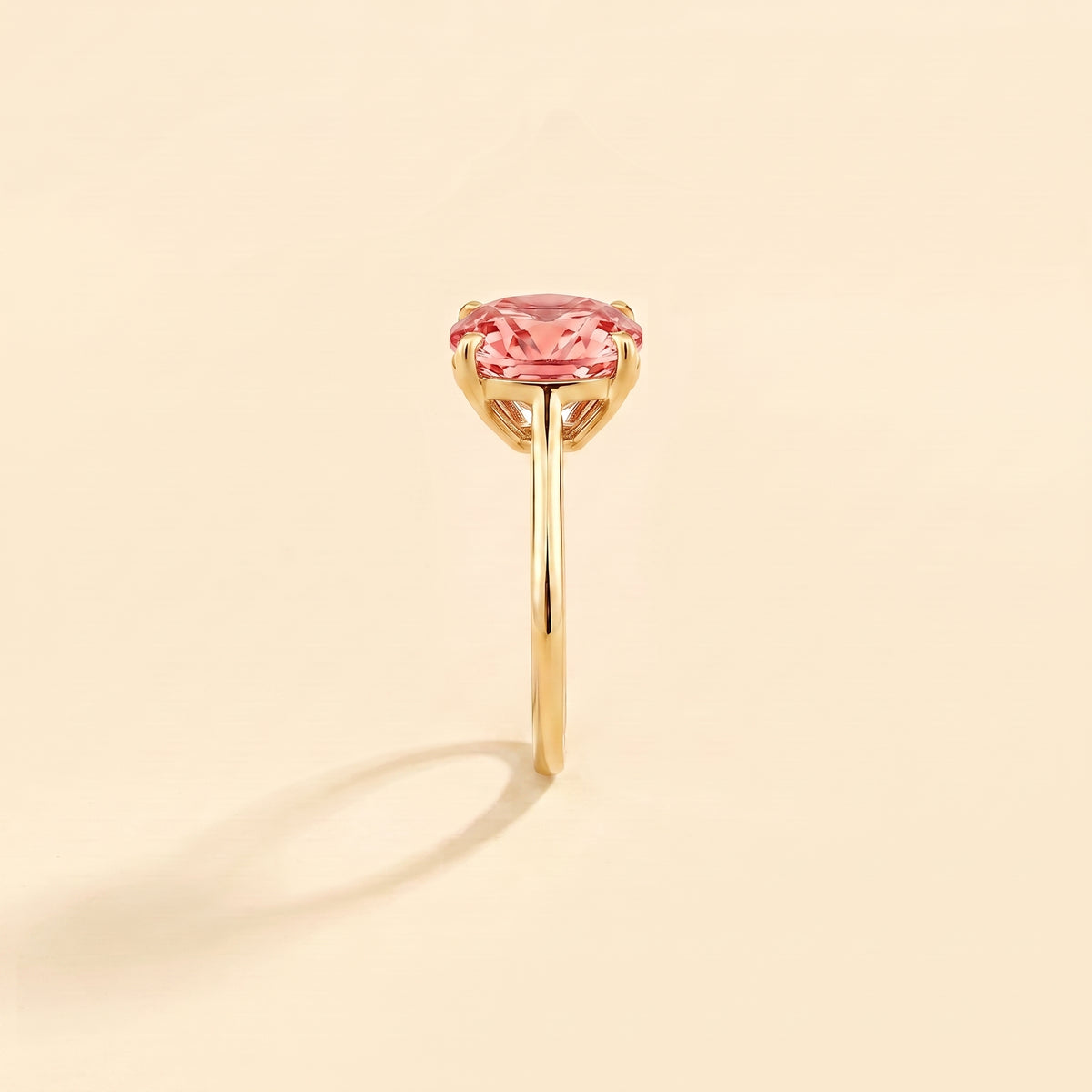 Iris Cushion Shape Padparadscha Sapphire Cathedral Solitaire Ring side edge